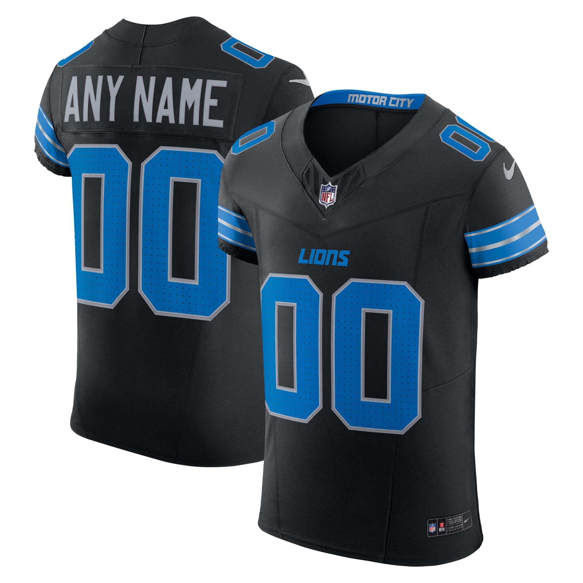 Men's Detroit Lions Black Alternate Vapor F.U.S.E. Elite Custom Jersey JS9489 Saliibo