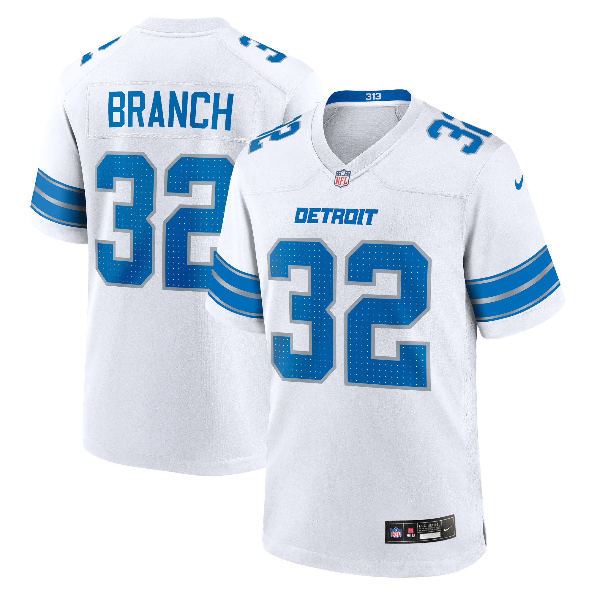 Men's Detroit Lions Brian Branch White White Game Jersey JS4365 Saliibo