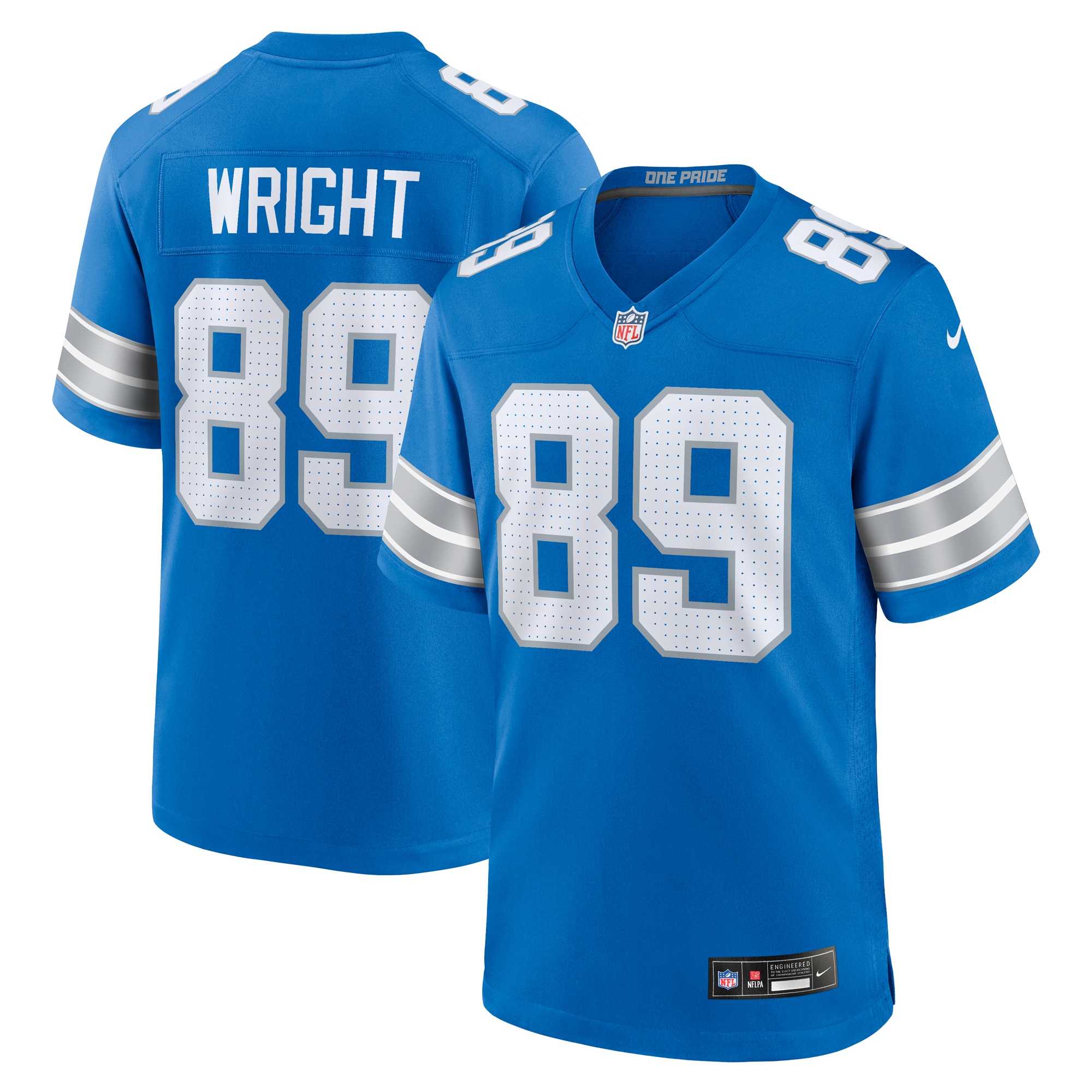 Men's Detroit Lions Brock Wright Blue Team Game Jersey JS1436 Saliibo
