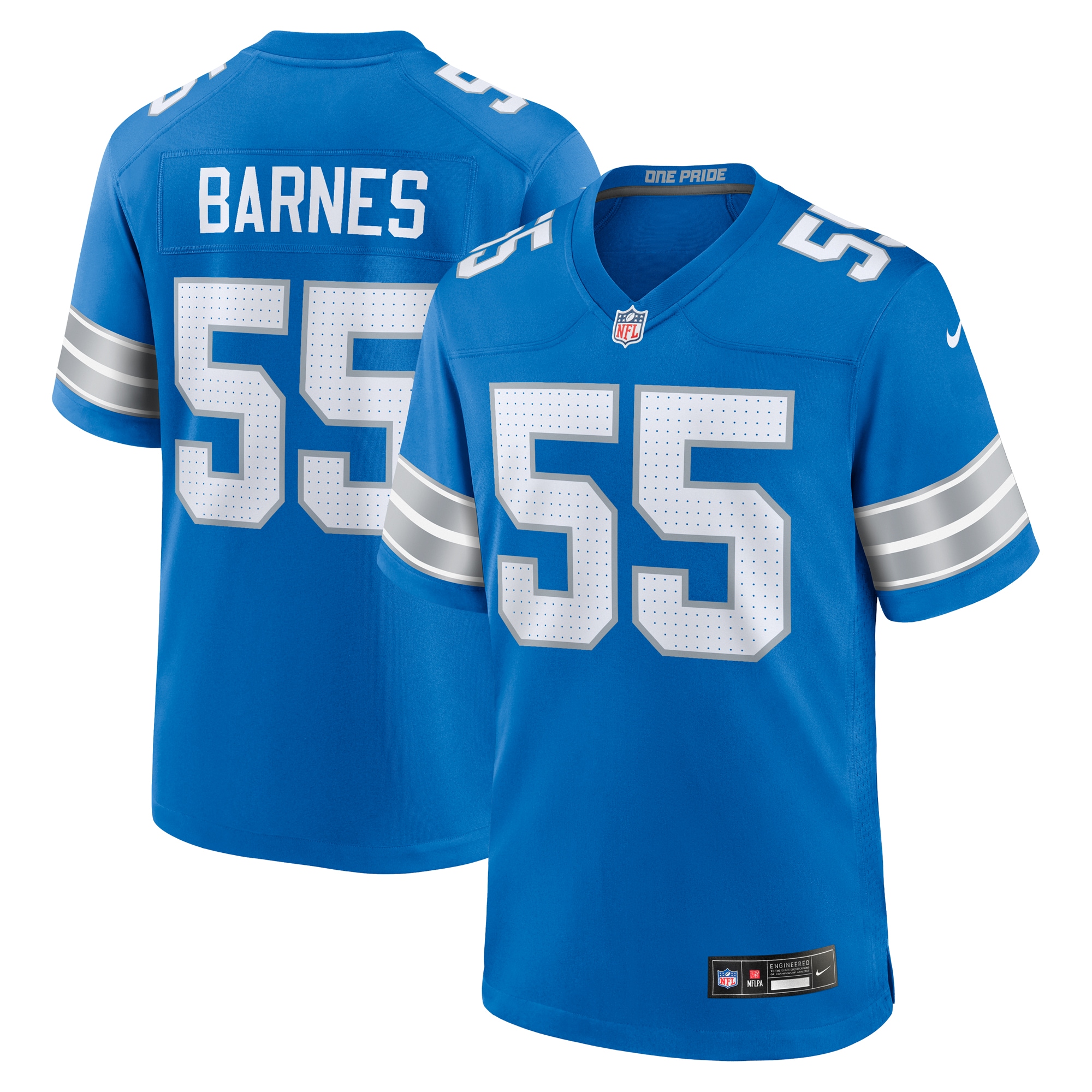 Men's Detroit Lions Derrick Barnes Blue Team Game Jersey JS5308 Saliibo