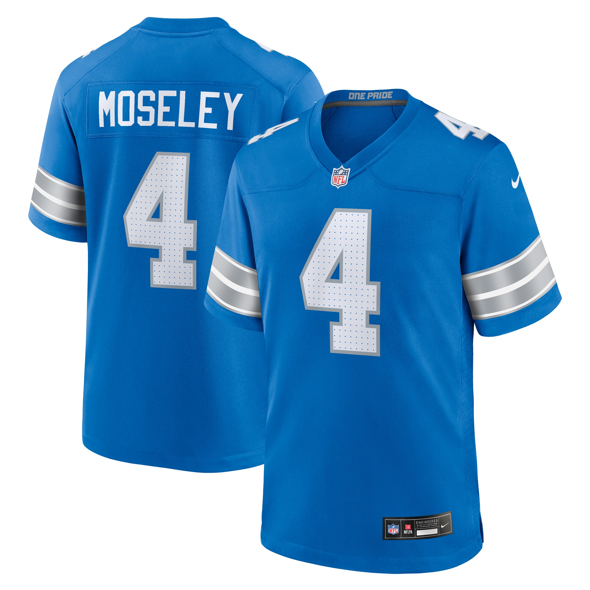 Men's Detroit Lions Emmanuel Moseley Blue Team Game Jersey JS1565 Saliibo