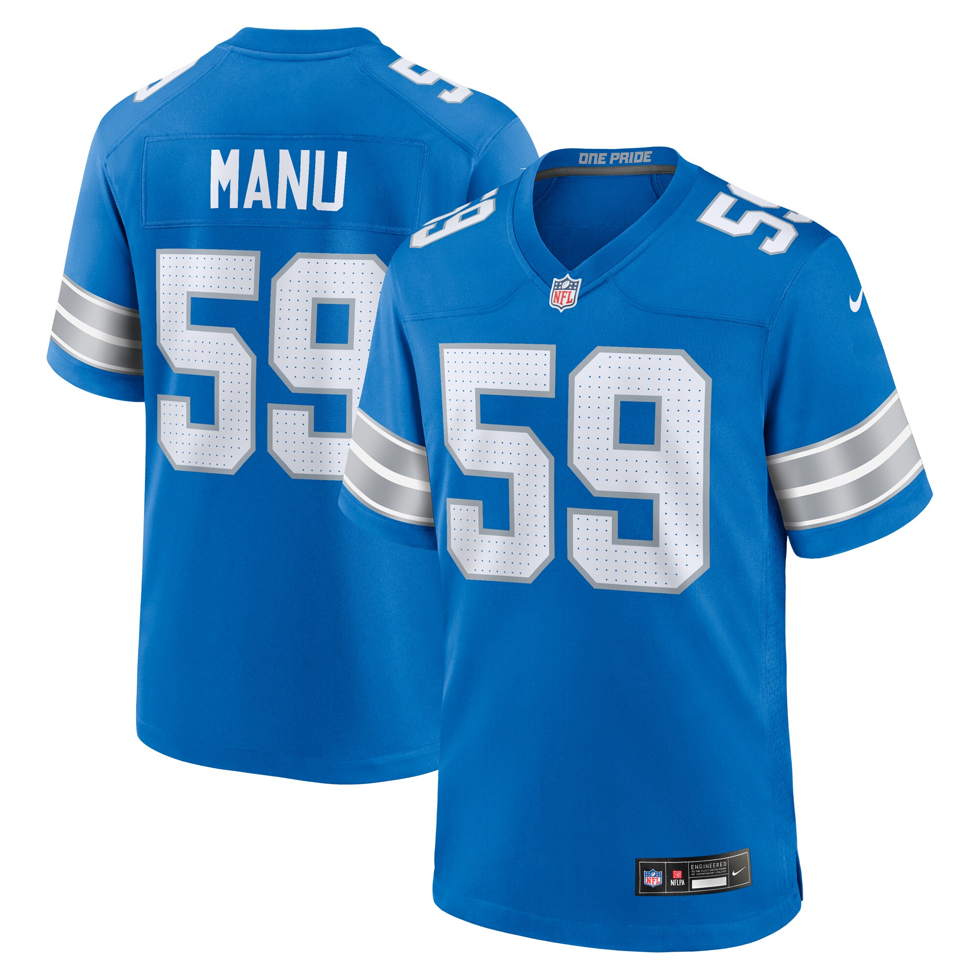 Men's Detroit Lions Giovanni Manu Blue Team Game Jersey JS5117 Saliibo