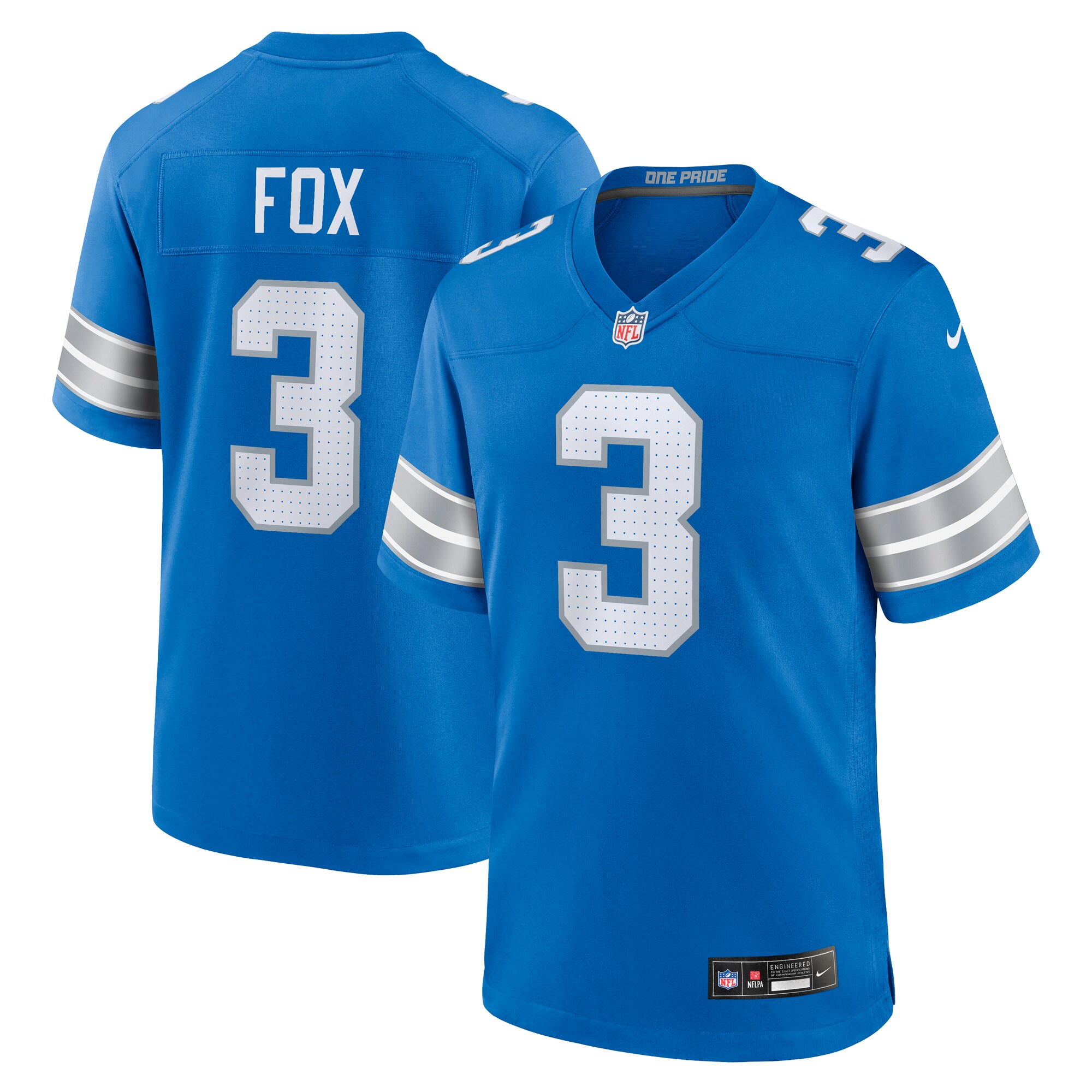 Men's Detroit Lions Jack Fox Blue Team Game Jersey JS7948 Saliibo