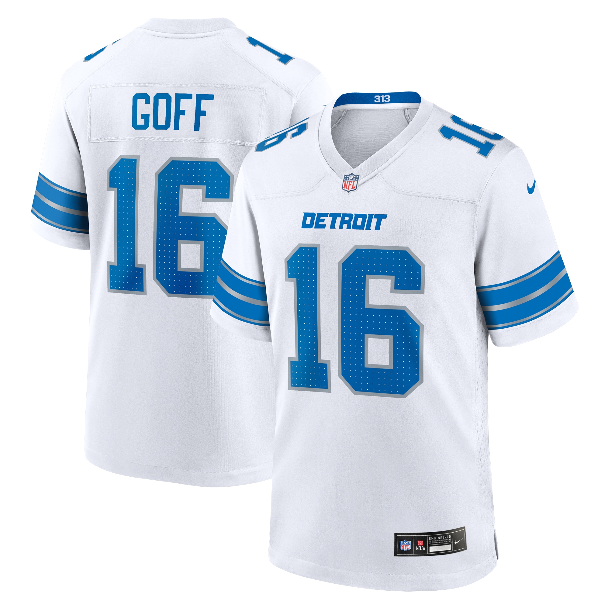 Men's Detroit Lions Jared Goff White Game Jersey JS7897 Saliibo