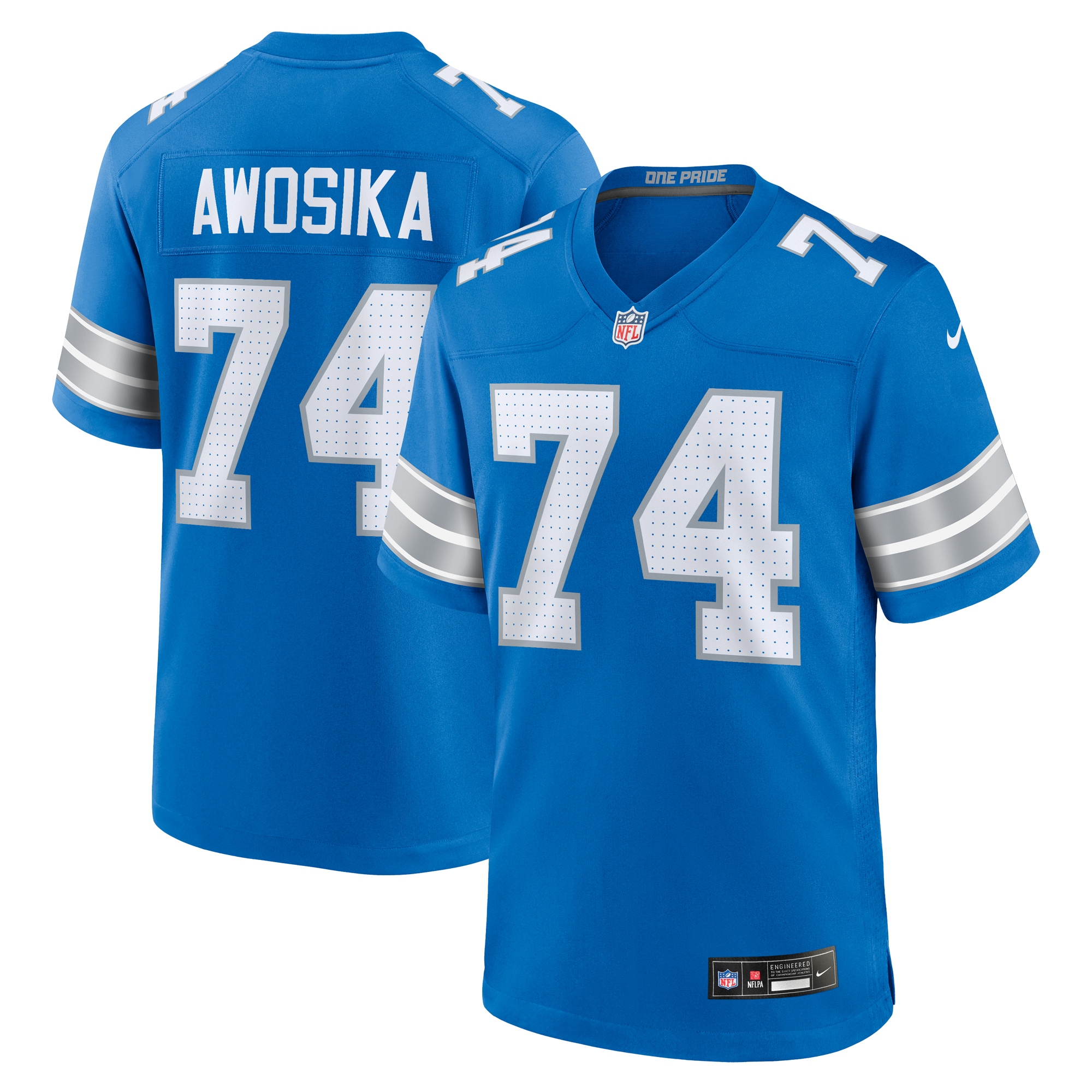Men's Detroit Lions Kayode Awosika Blue Team Game Jersey JS6540 Saliibo