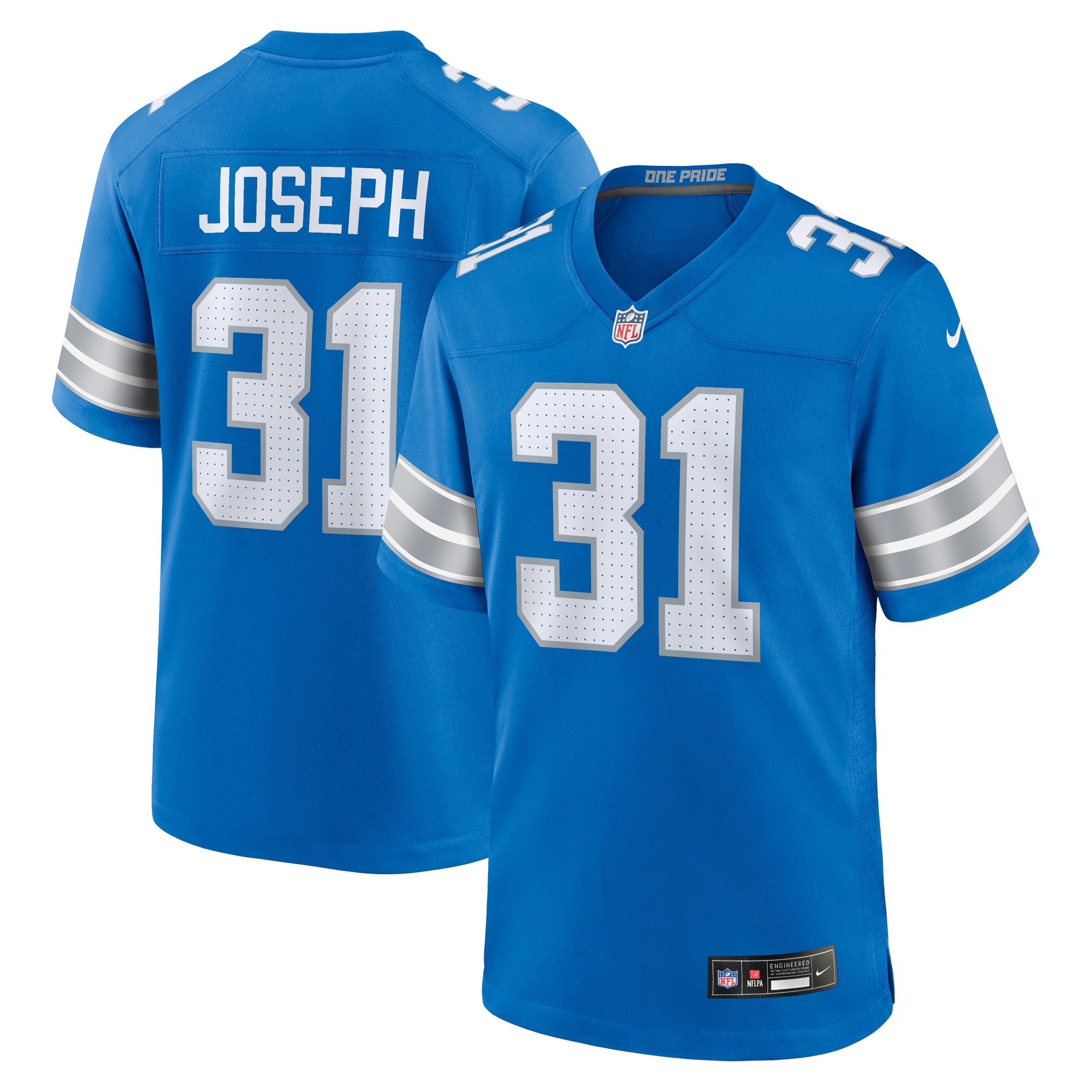 Men's Detroit Lions Kerby Joseph Blue Team Game Jersey JS3715 Saliibo