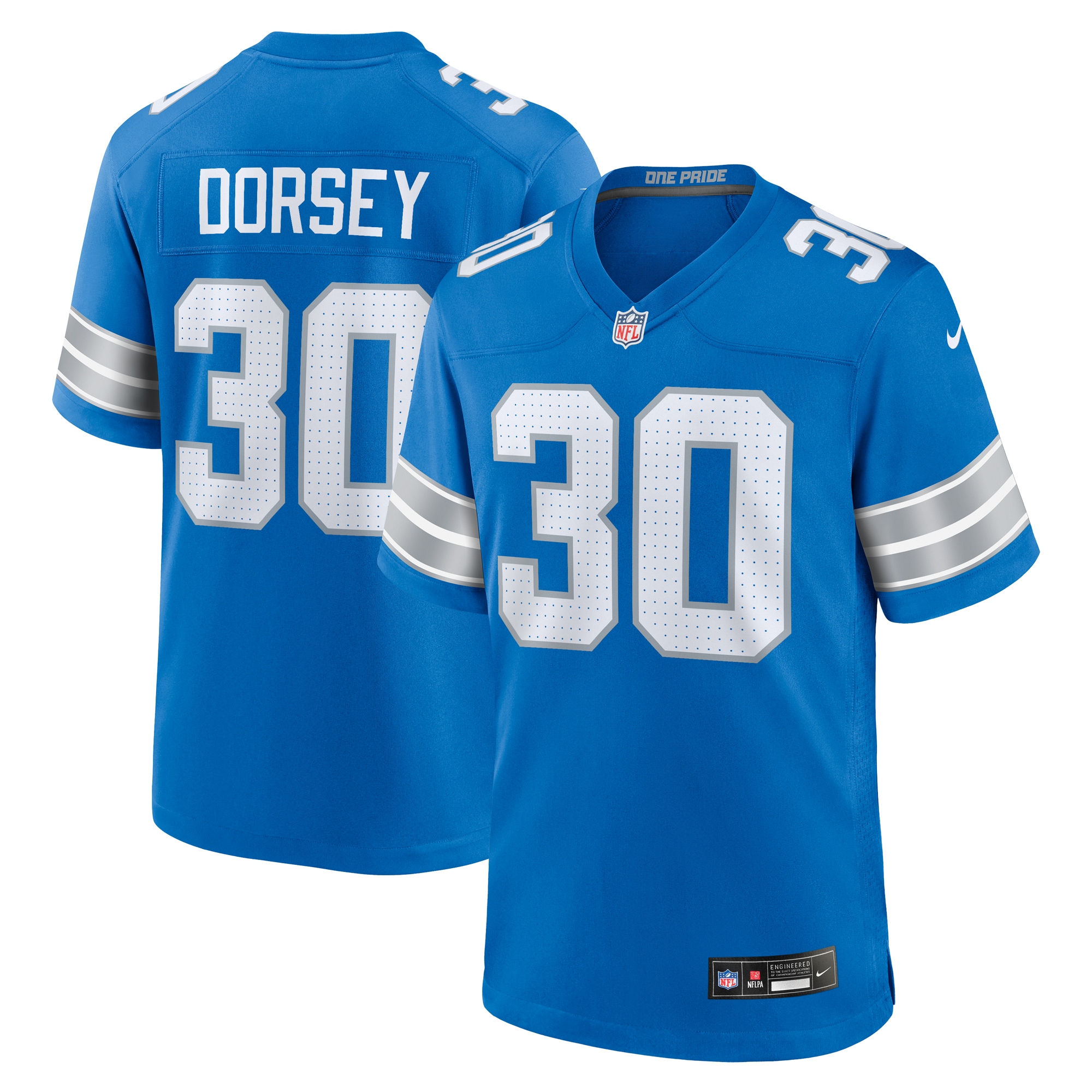 Men's Detroit Lions Khalil Dorsey Blue Team Game Jersey JS5063 Saliibo
