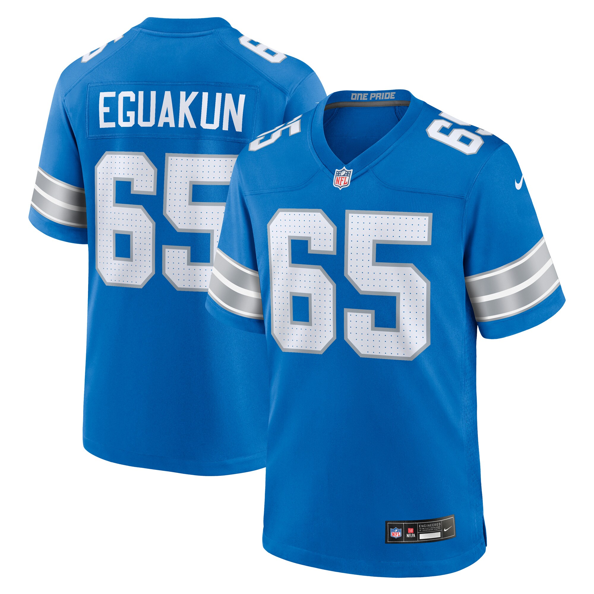 Men's Detroit Lions Kingsley Eguakun Blue Game Jersey JS7518 Saliibo