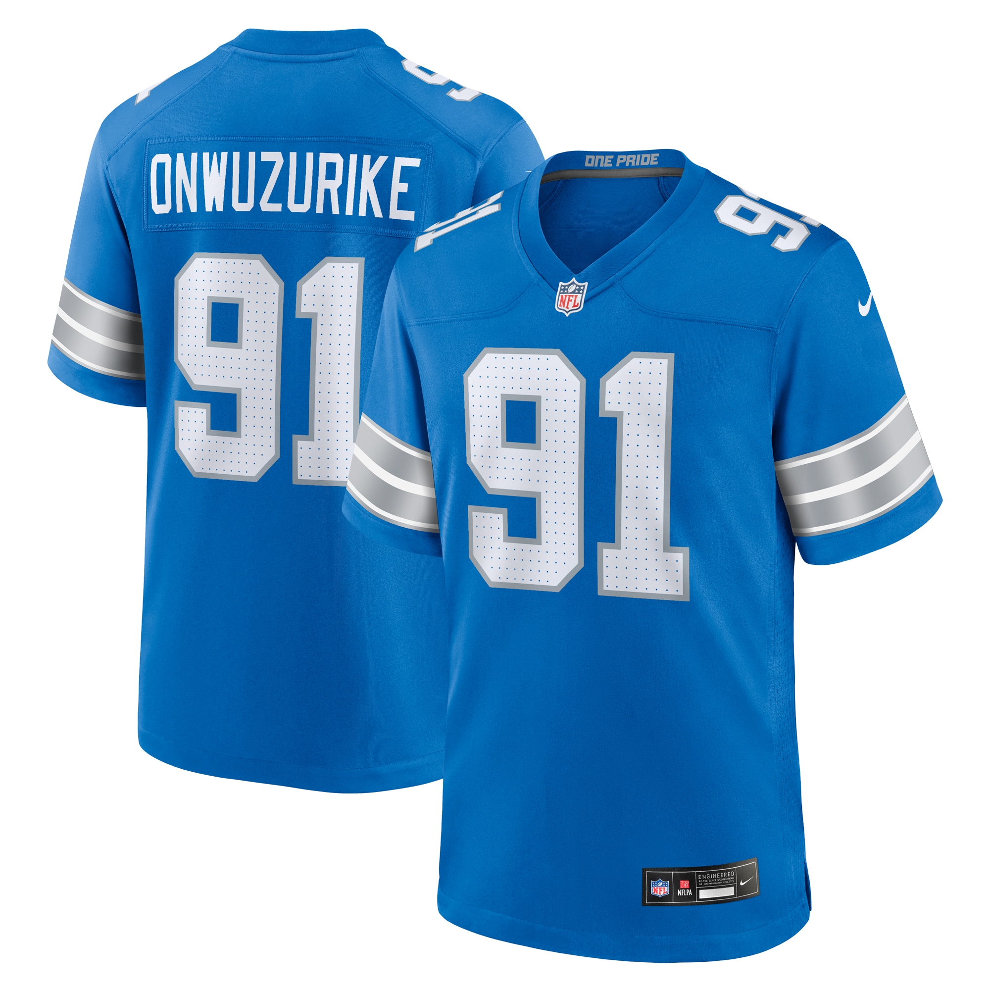 Men's Detroit Lions Levi Onwuzurike Blue Team Game Jersey JS2268 Saliibo