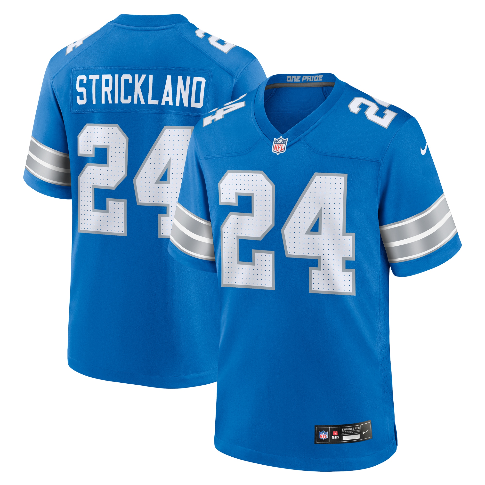 Men's Detroit Lions Loren Strickland Blue Team Game Jersey JS9395 Saliibo