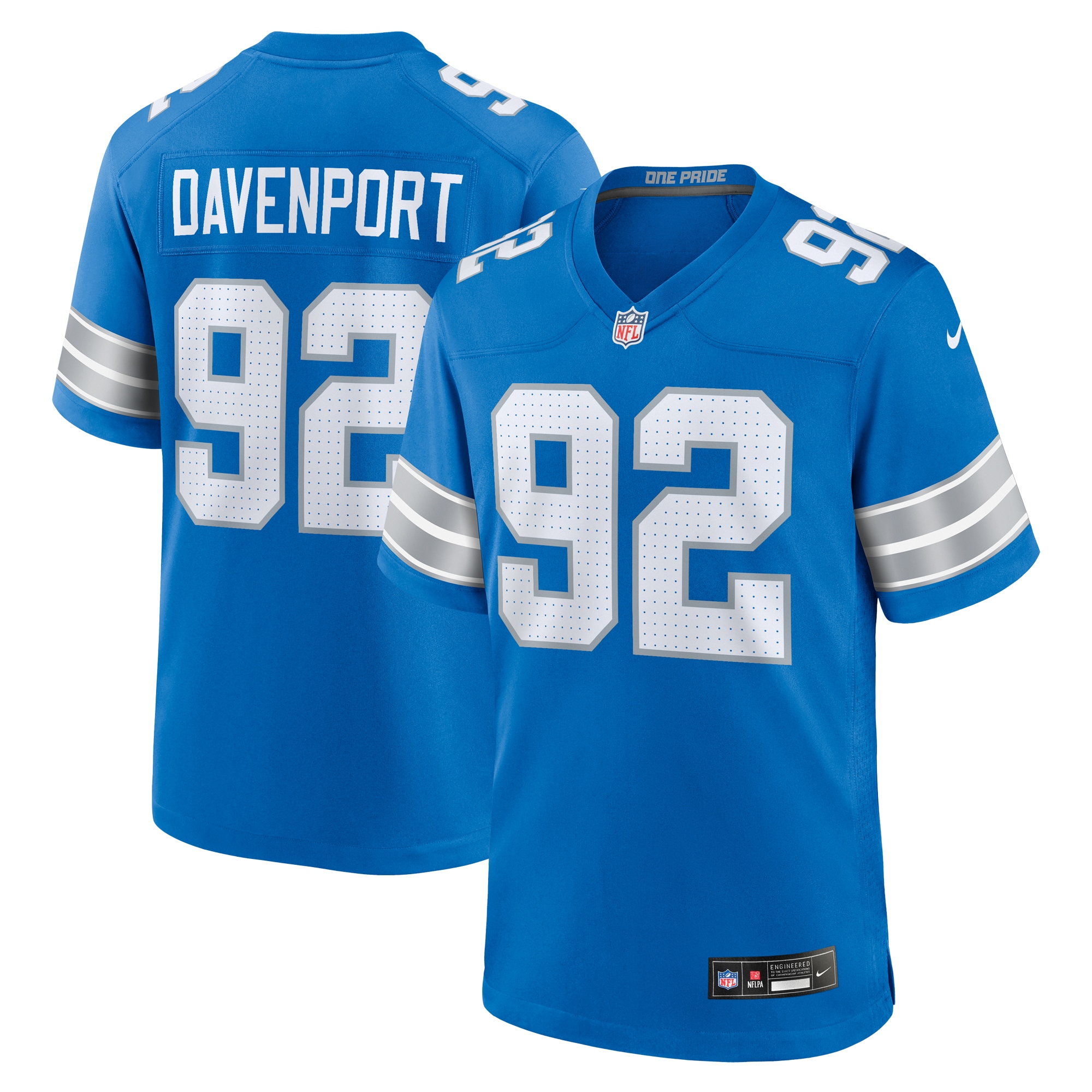 Men's Detroit Lions Marcus Davenport Blue Team Game Jersey JS8134 Saliibo