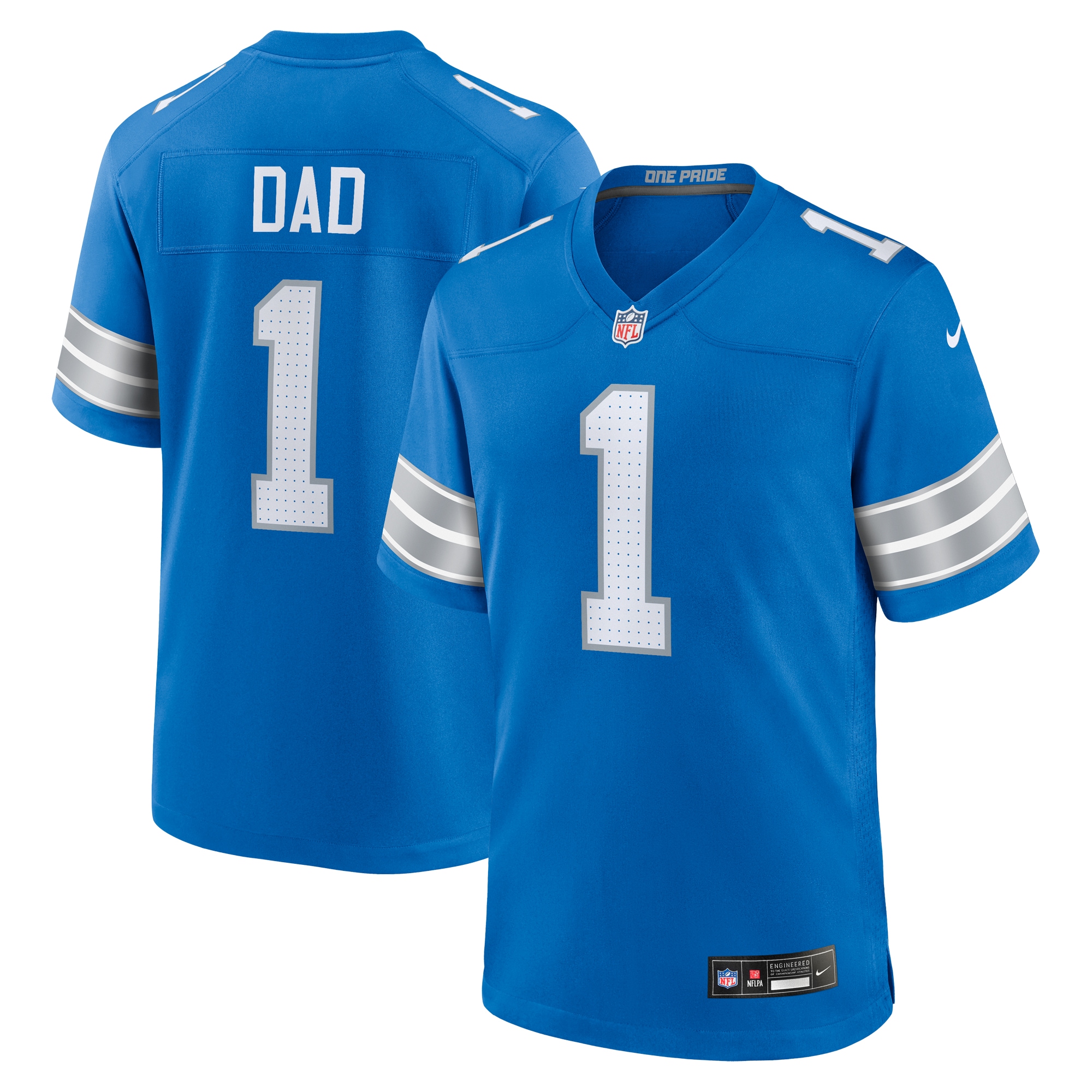 Men's Detroit Lions Number 1 Dad Blue Game Jersey JS2424 Saliibo