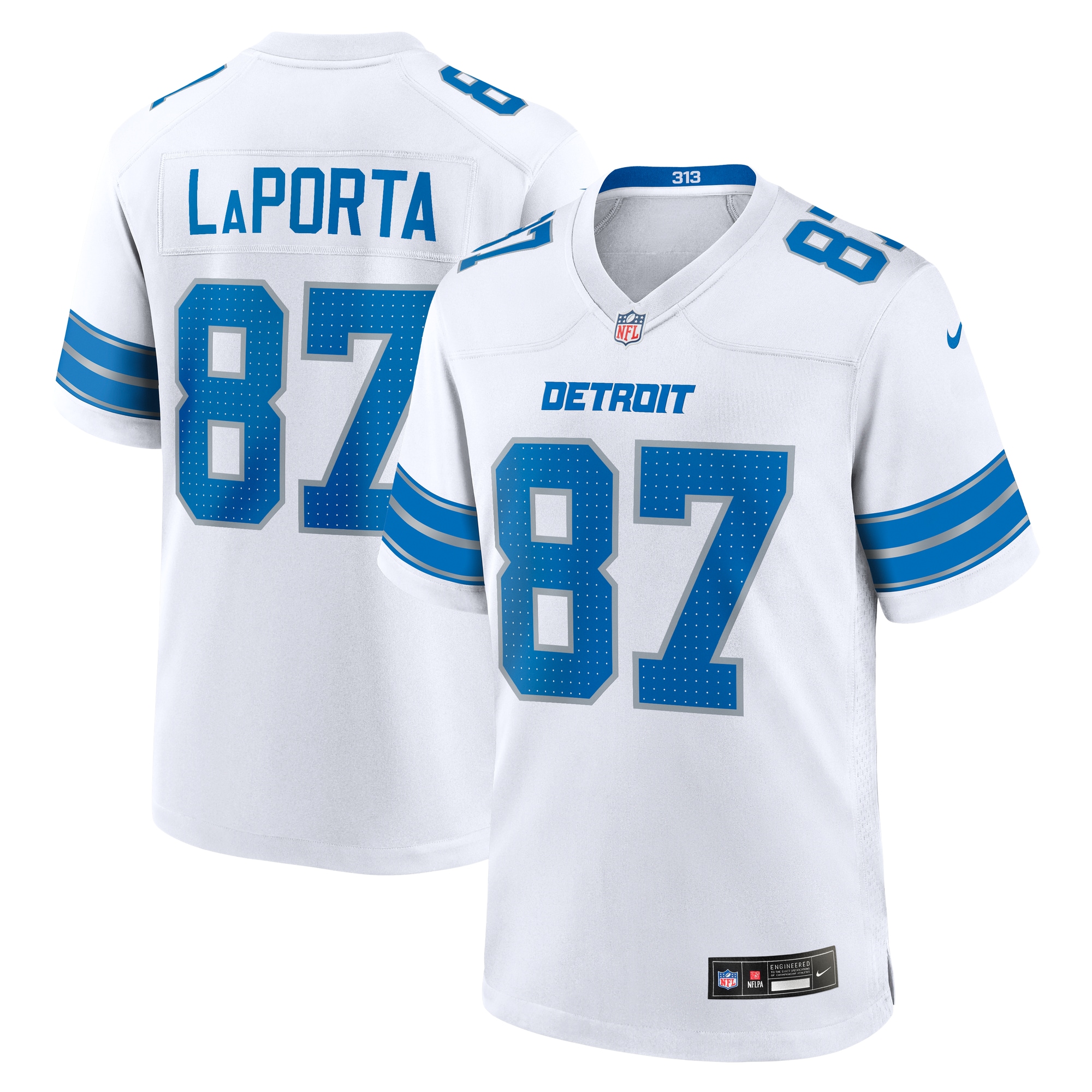 Men's Detroit Lions Sam LaPorta White White Game Jersey JS9324 Saliibo