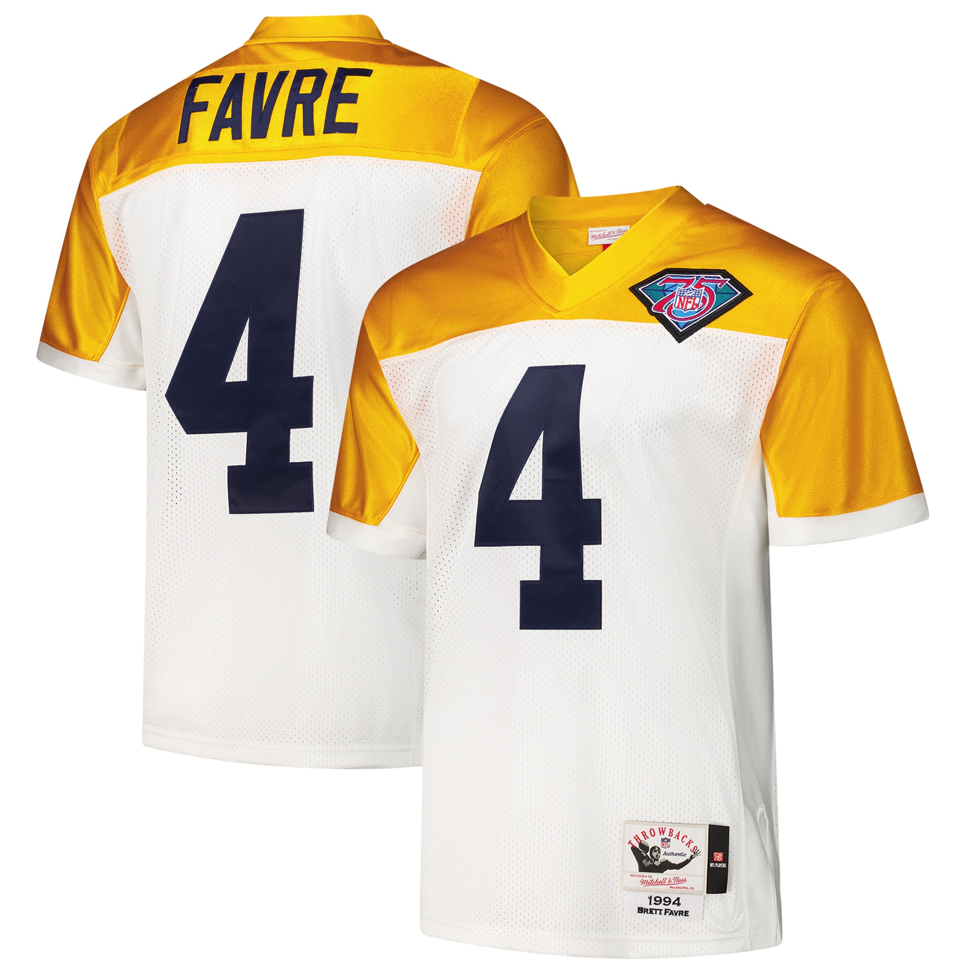 Men's Green Bay Packers 1994 Brett Favre Mitchell & Ness White Throwback Retired Player Jersey JS9998 Saliibo