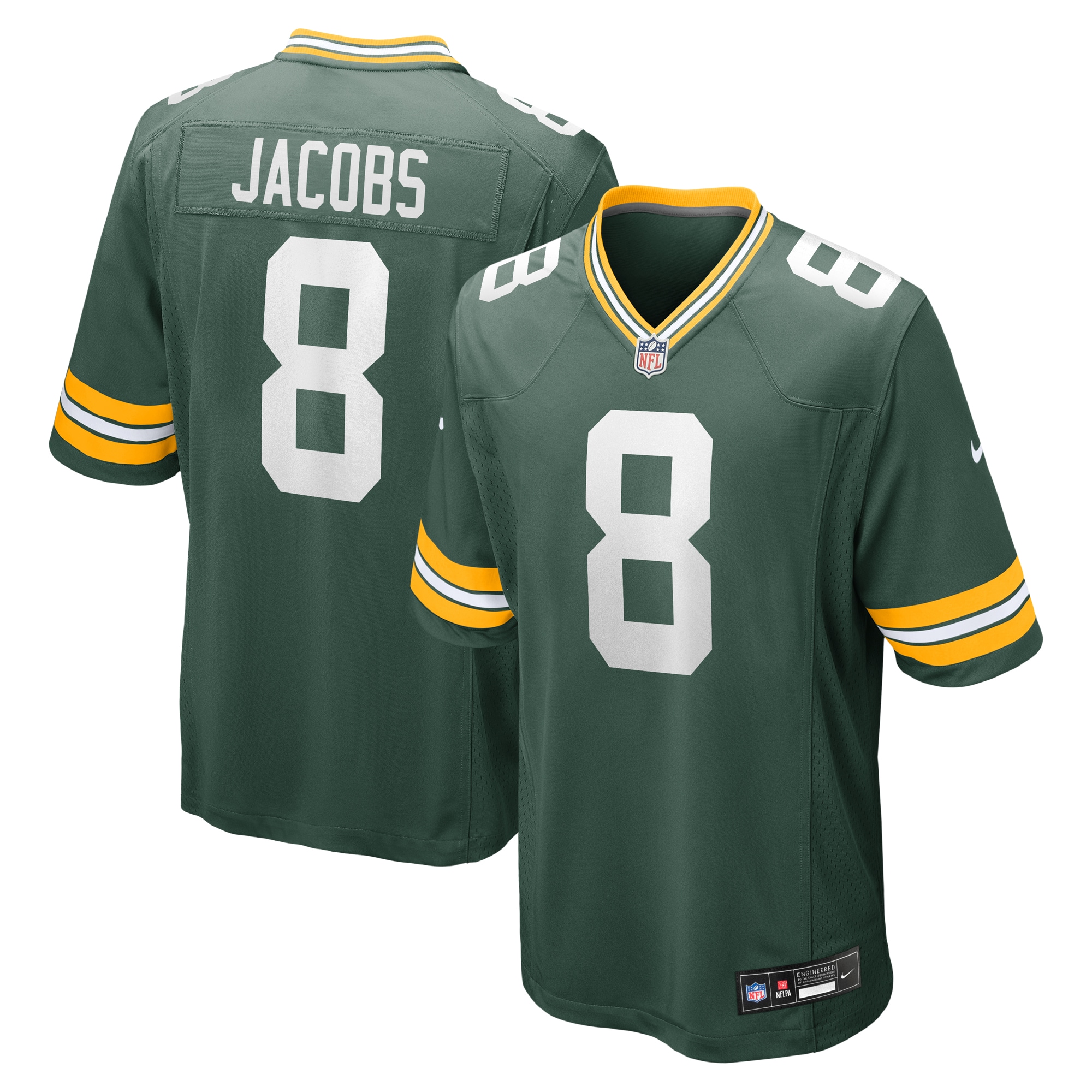 Men's Green Bay Packers Josh Jacobs Green Team Game Jersey JS5245 Saliibo