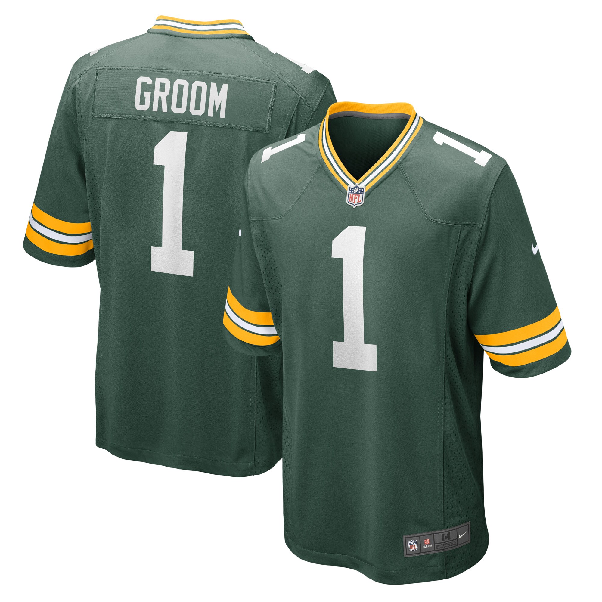 Men's Green Bay Packers Number 1 Groom Green Game Jersey JS7650 Saliibo