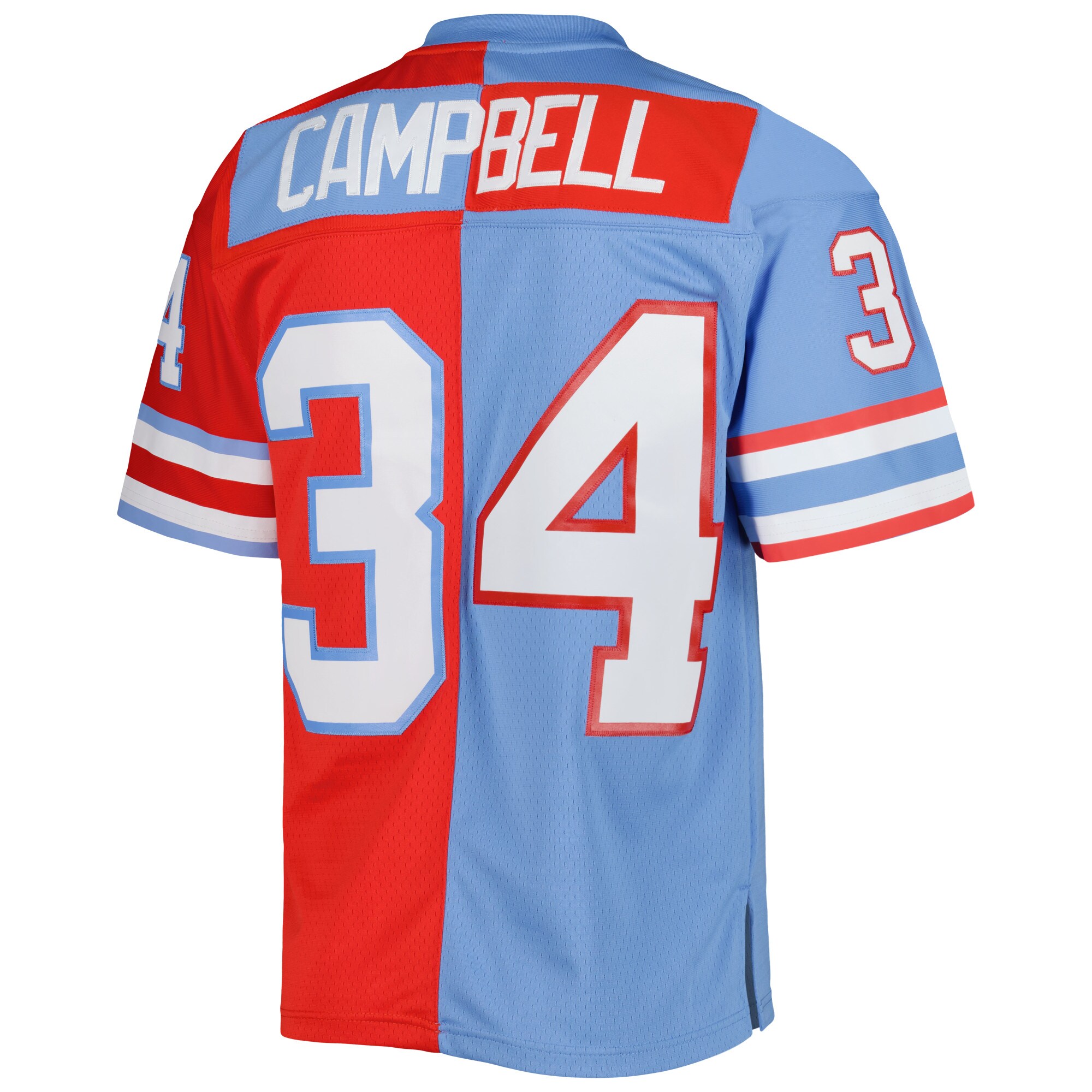 Men's Houston Oilers Earl Campbell Mitchell & Ness Red/Light Blue Gridiron Classics 1980 Split Legacy Jersey JS3158 Saliibo - Image 3