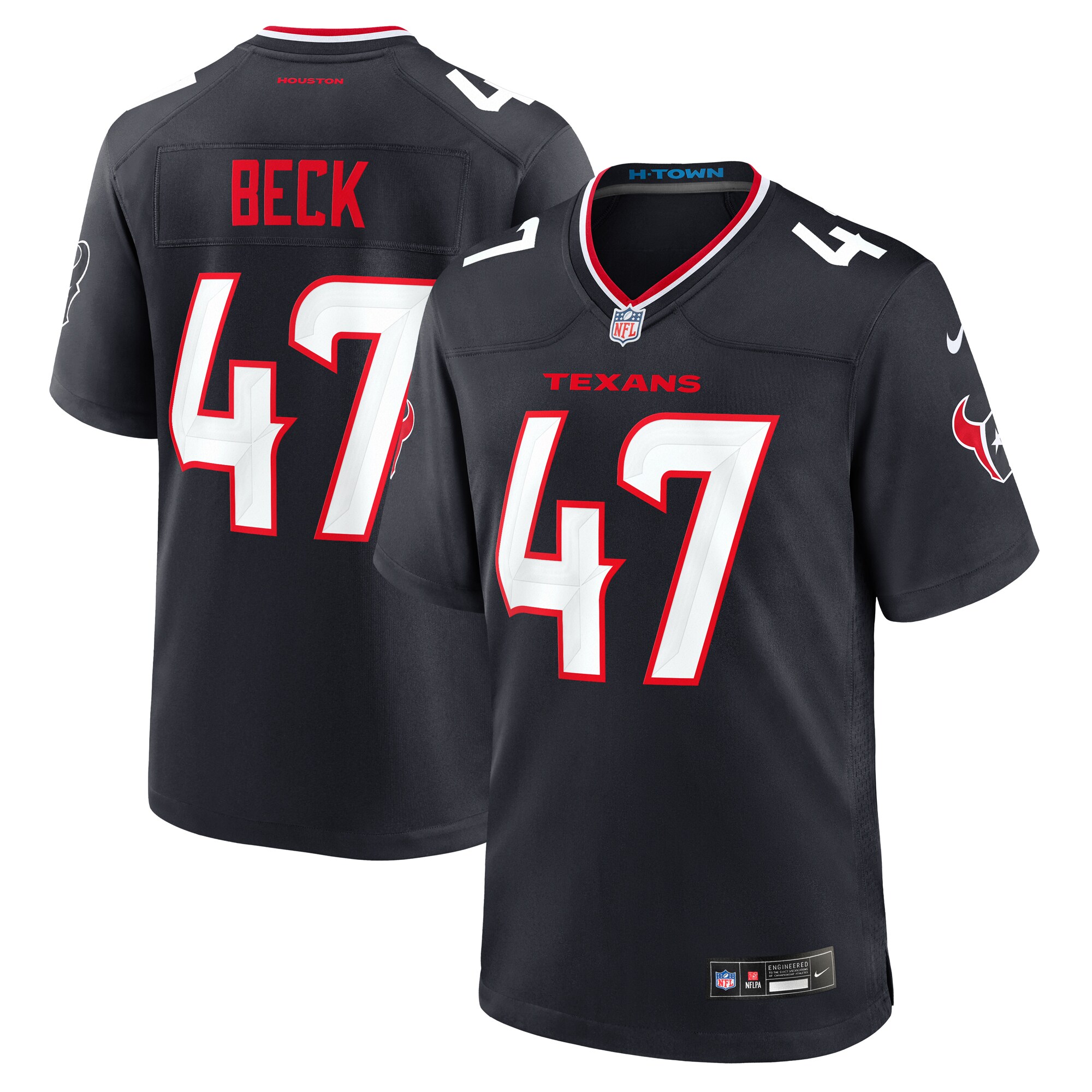 Men's Houston Texans Andrew Beck Navy Team Game Jersey JS2587 Saliibo