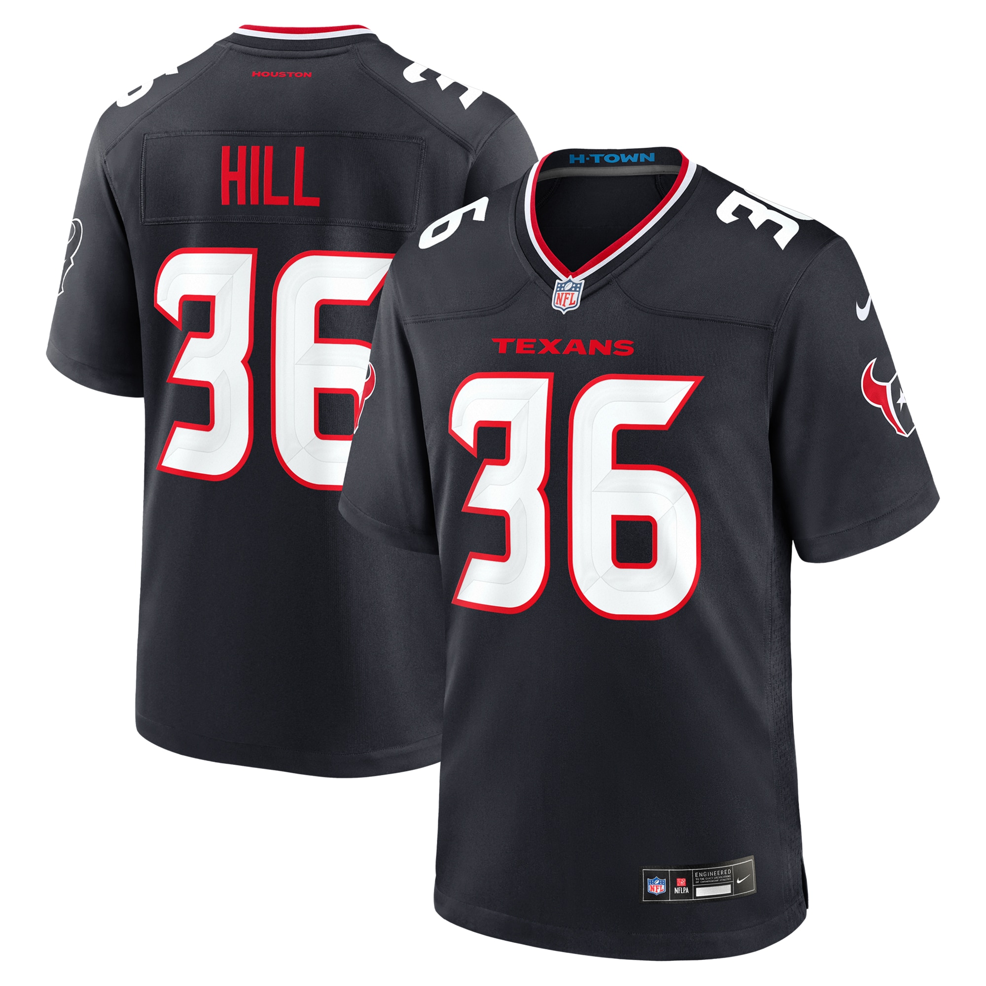 Men's Houston Texans Brandon Hill Navy Team Game Jersey JS9856 Saliibo