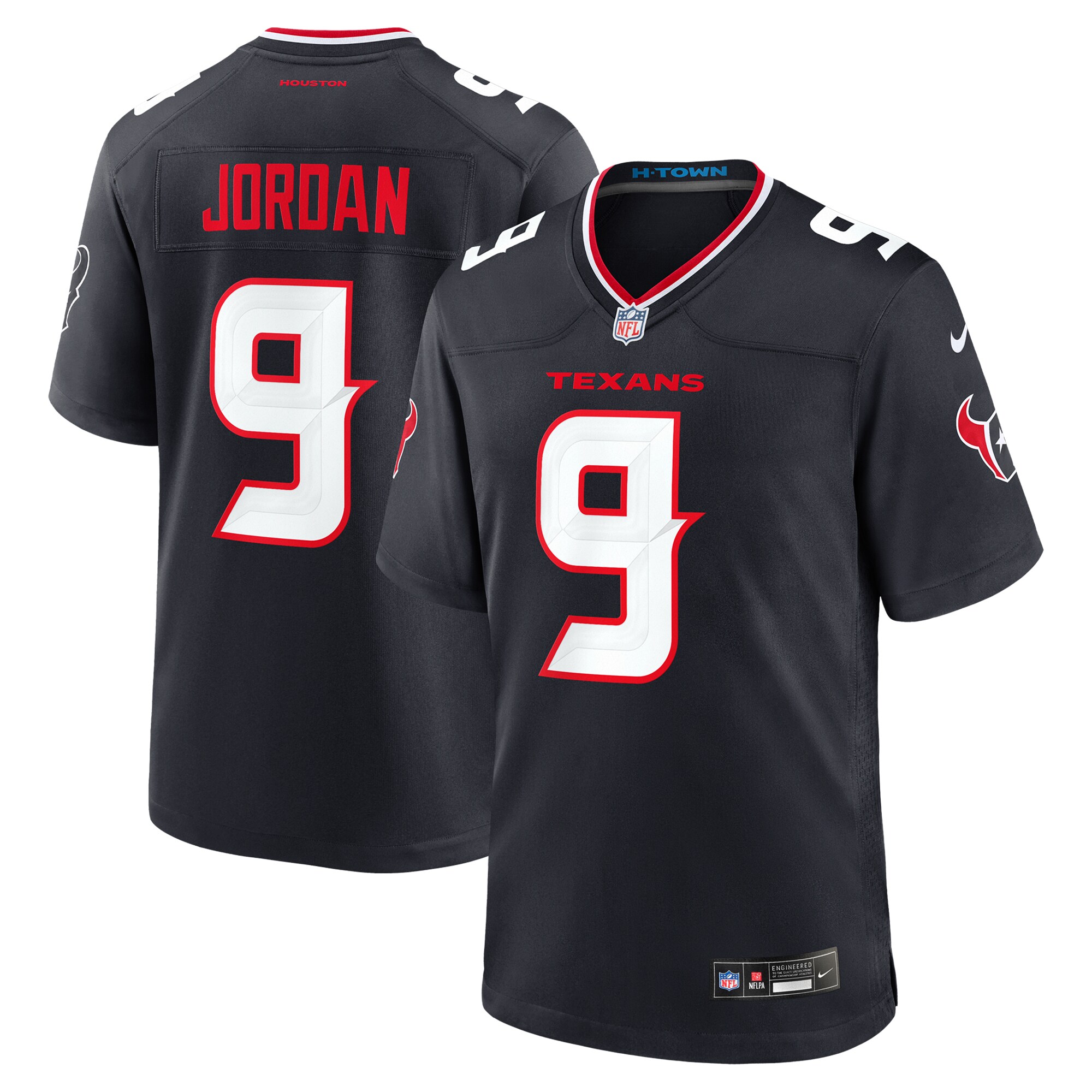 Men's Houston Texans Brevin Jordan Navy Team Game Jersey JS8834 Saliibo