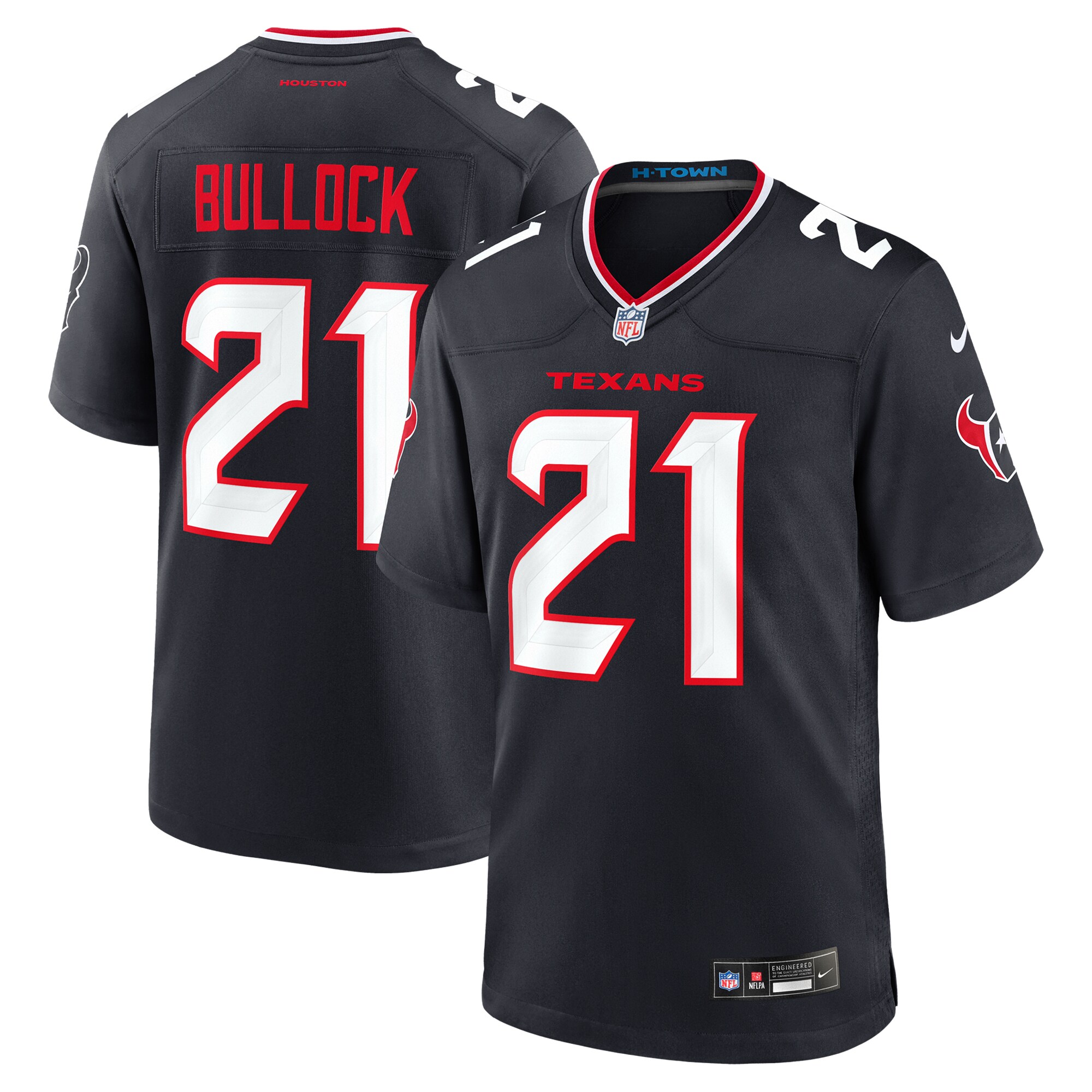 Men's Houston Texans Calen Bullock Navy Team Game Jersey JS8174 Saliibo