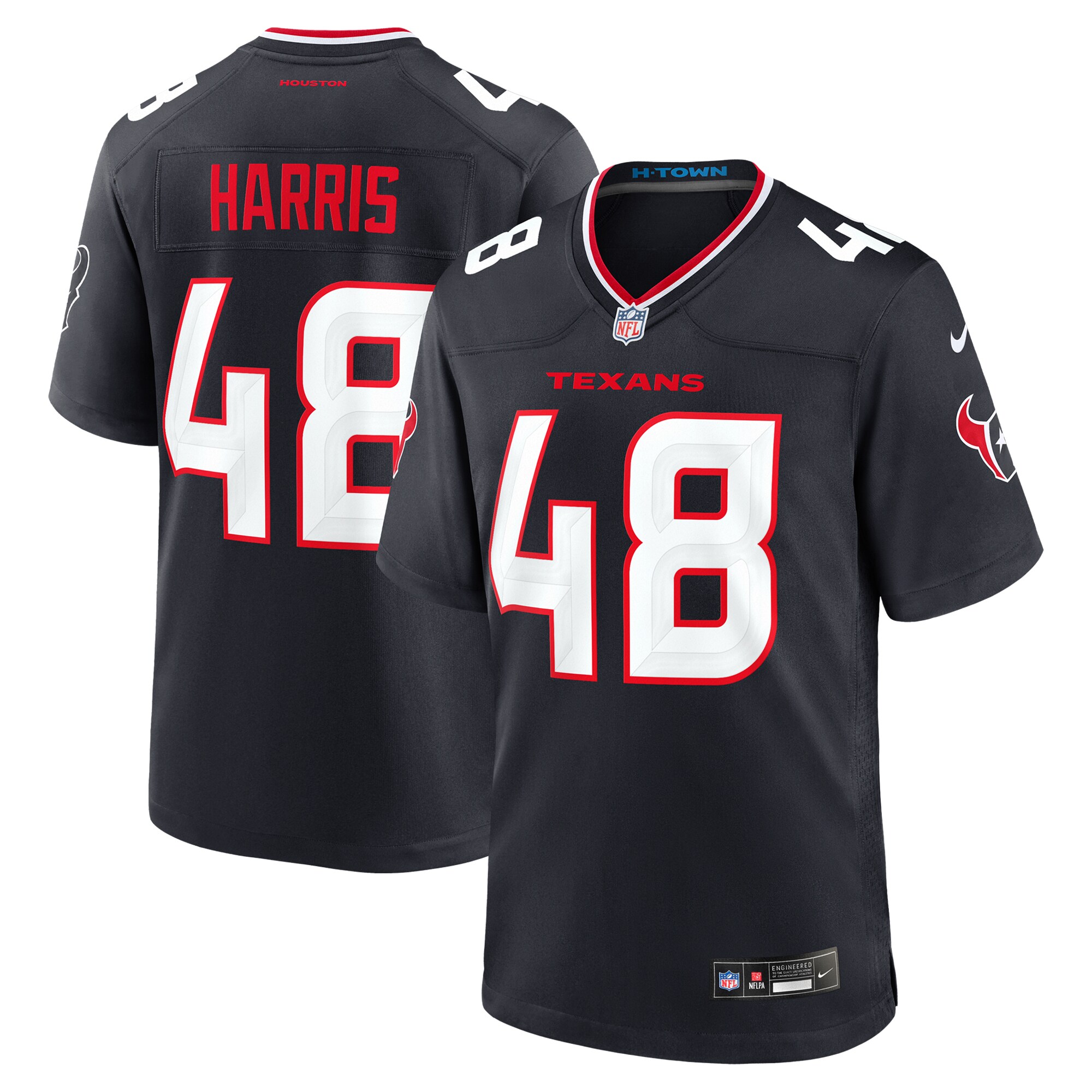 Men's Houston Texans Christian Harris Navy Team Game Jersey JS9044 Saliibo