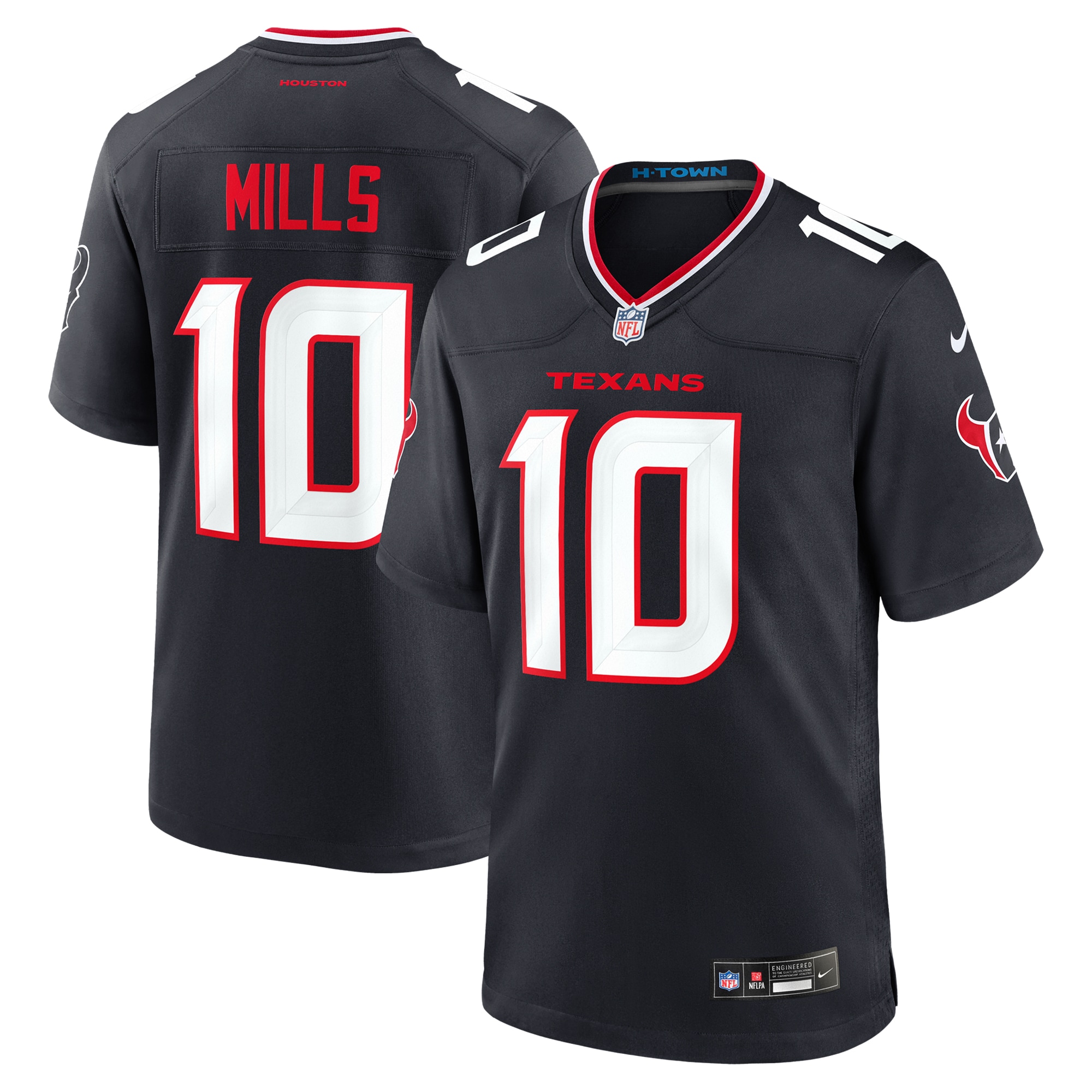 Men's Houston Texans Davis Mills Navy Team Game Jersey JS6047 Saliibo