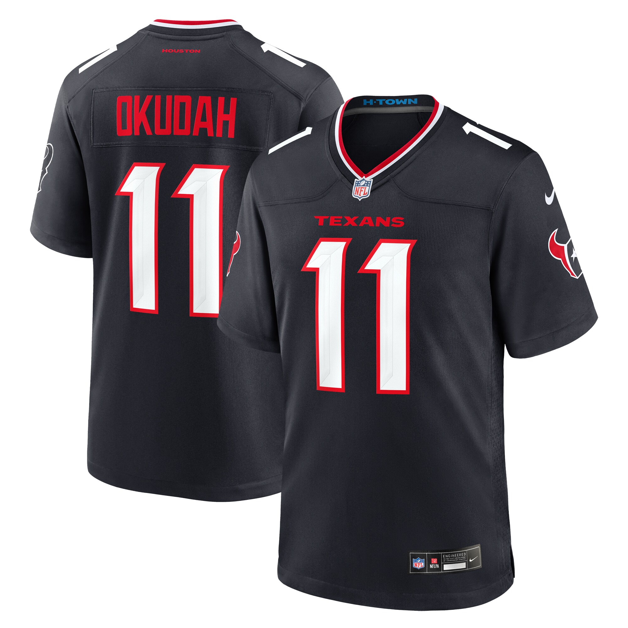 Men's Houston Texans Jeff Okudah Navy Team Game Jersey JS3866 Saliibo