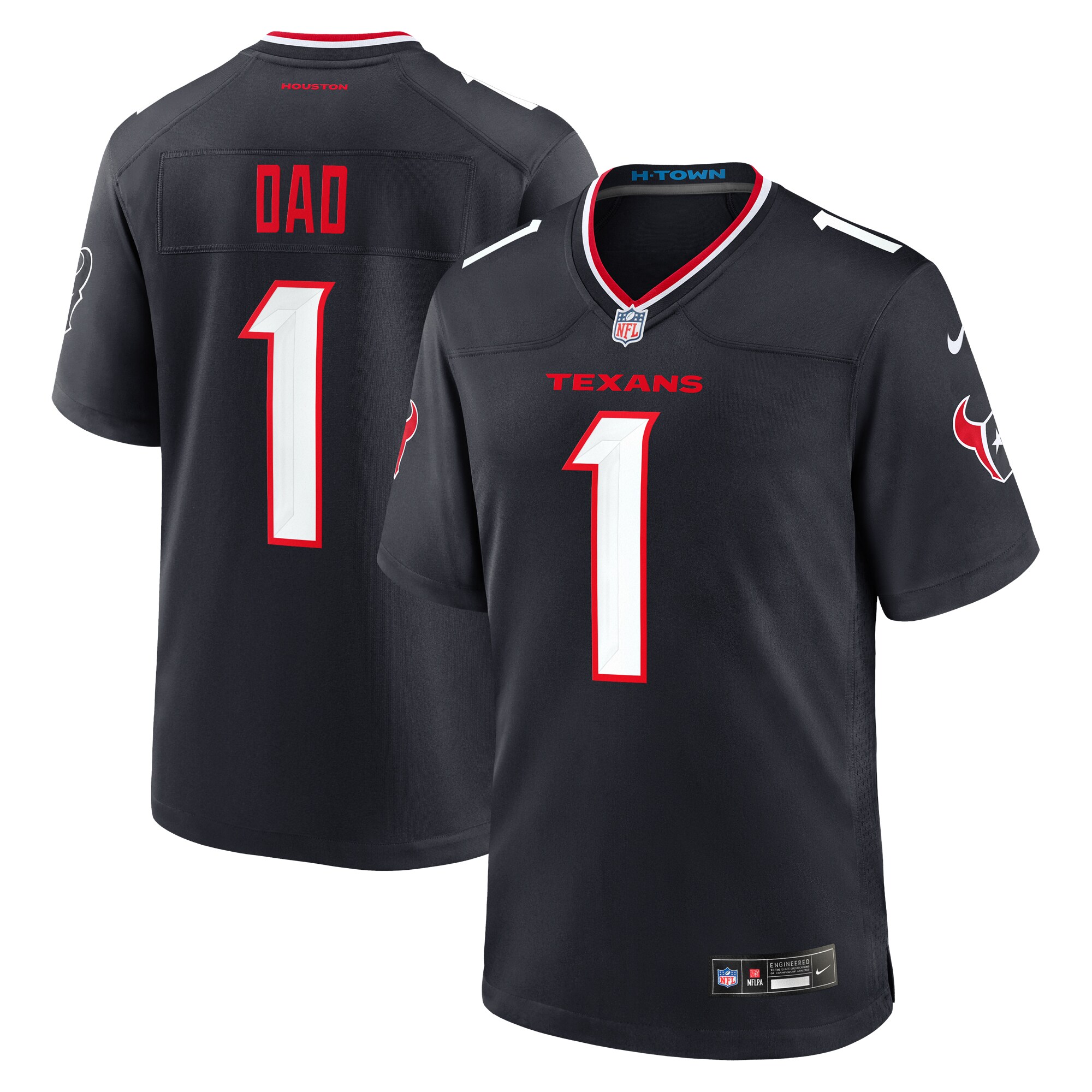Men's Houston Texans Navy #1 Dad Game Jersey JS1227 Saliibo
