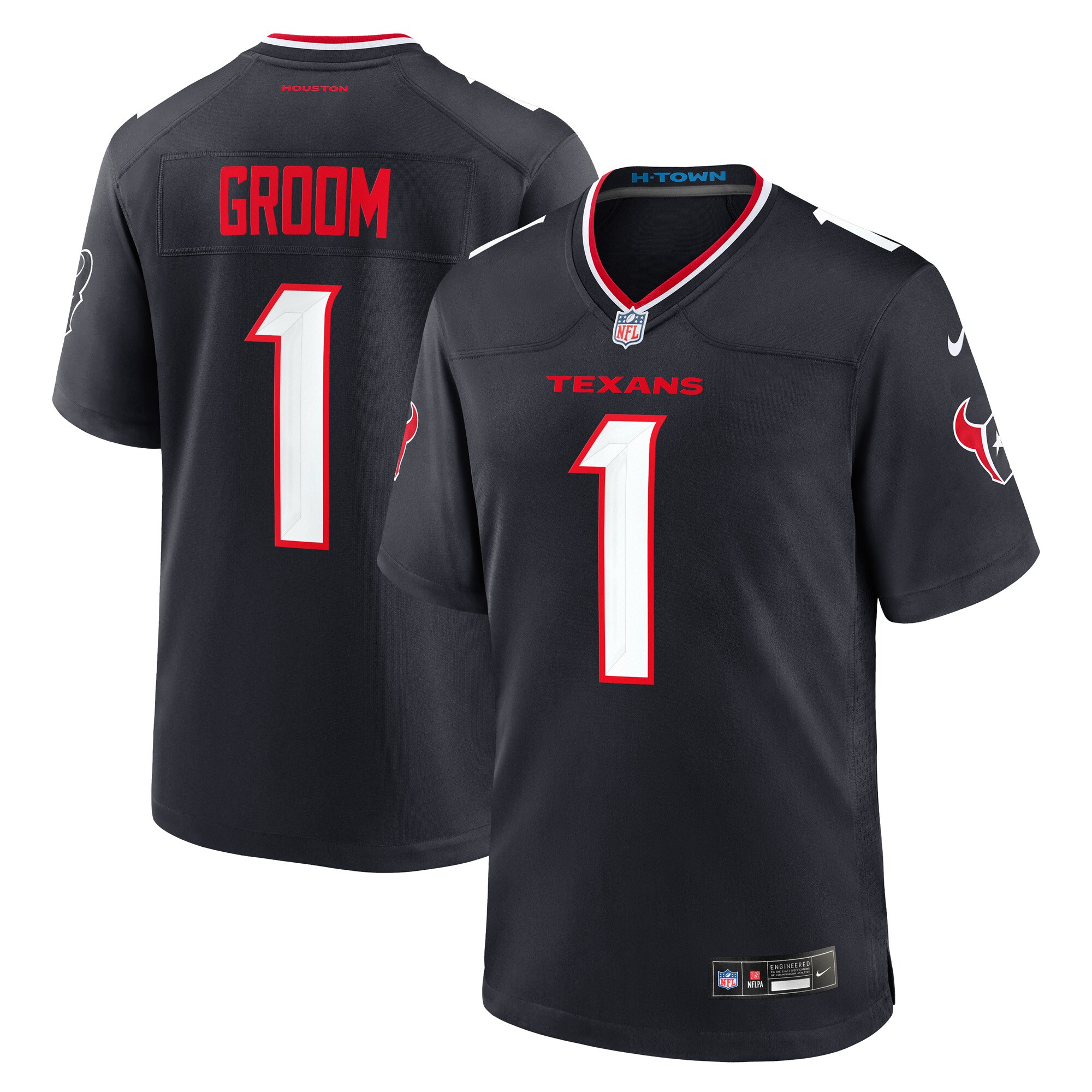 Men's Houston Texans Number 1 Groom Navy Game Jersey JS6090 Saliibo