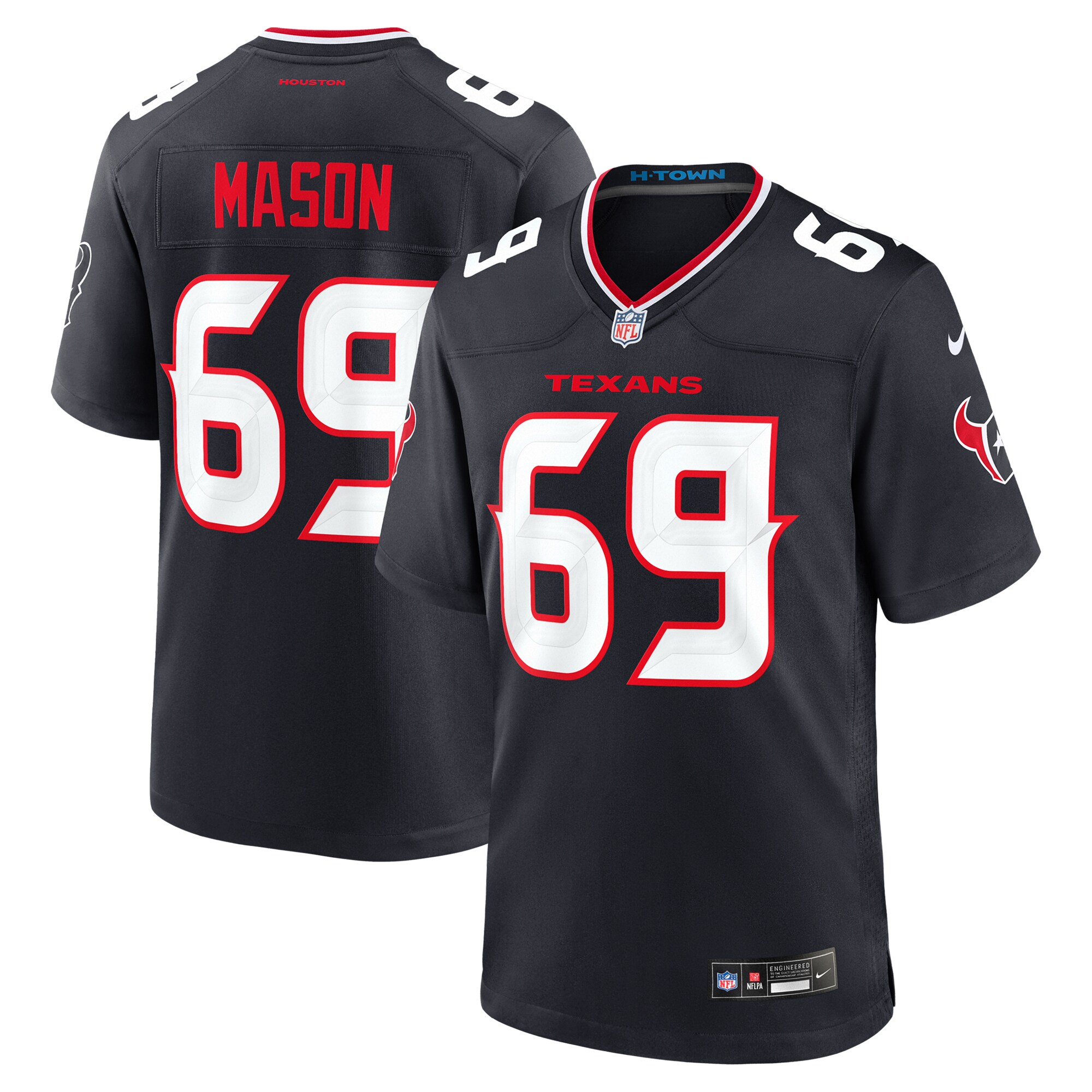 Men's Houston Texans Shaq Mason Navy Team Game Jersey JS7070 Saliibo
