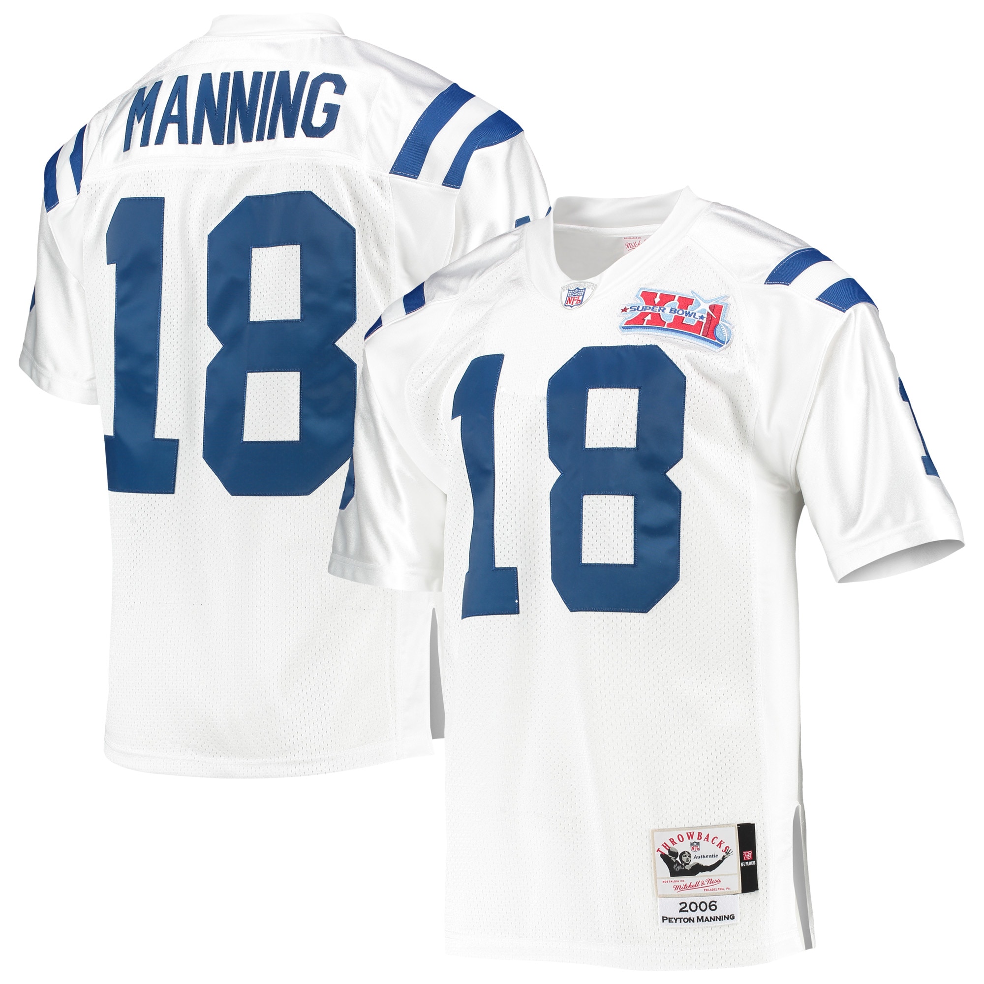 Men's Indianapolis Colts 2006 Peyton Manning Mitchell & Ness White Throwback Retired Player Jersey JS5661 Saliibo