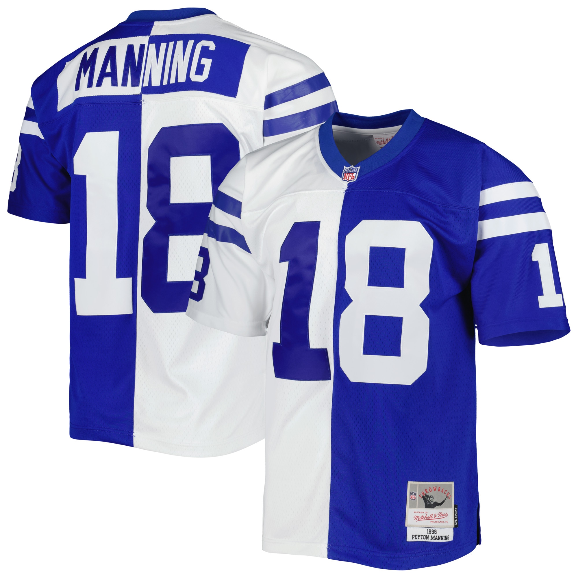 Men's Indianapolis Colts Peyton Manning Mitchell & Ness Royal/White 1998 Split Legacy Jersey JS1562 Saliibo