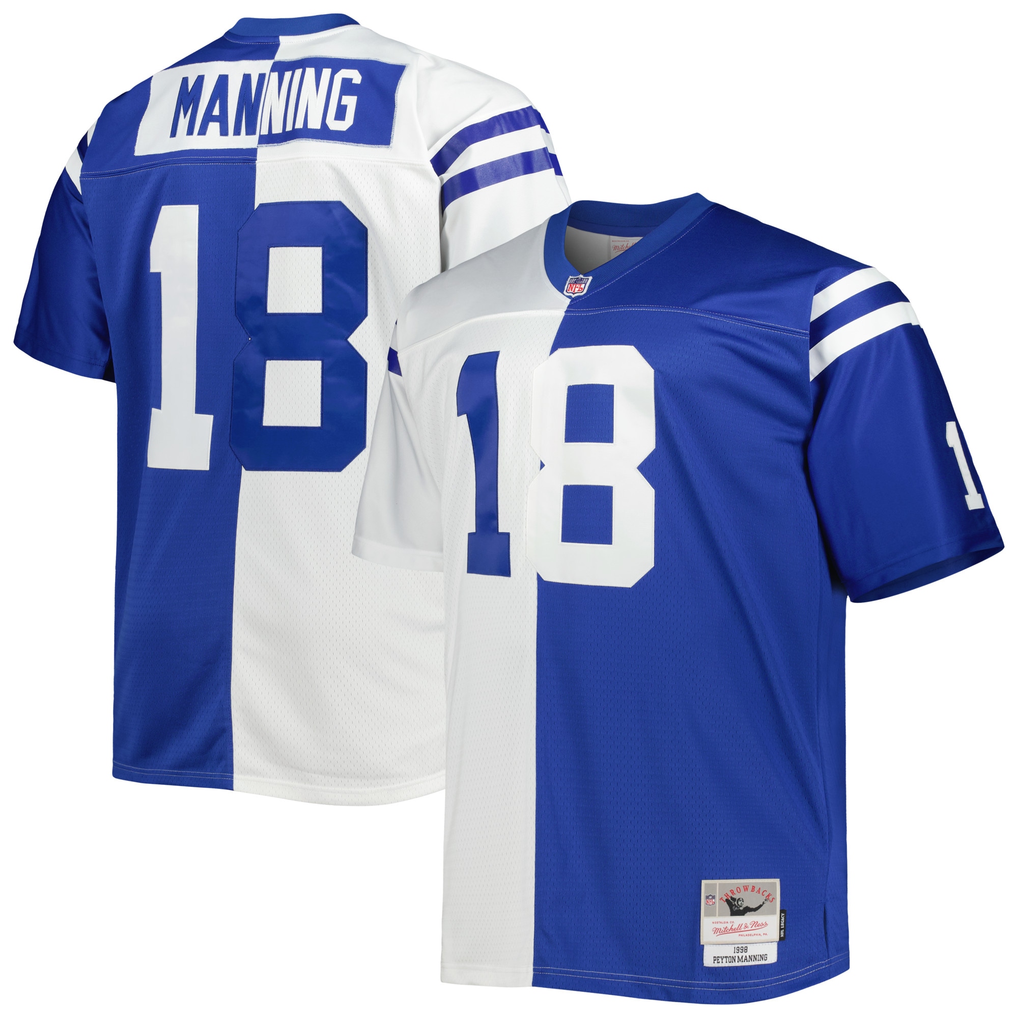 Men's Indianapolis Colts Peyton Manning Mitchell & Ness White/Royal Big & Tall Split Legacy Retired Player Jersey JS9084 Saliibo
