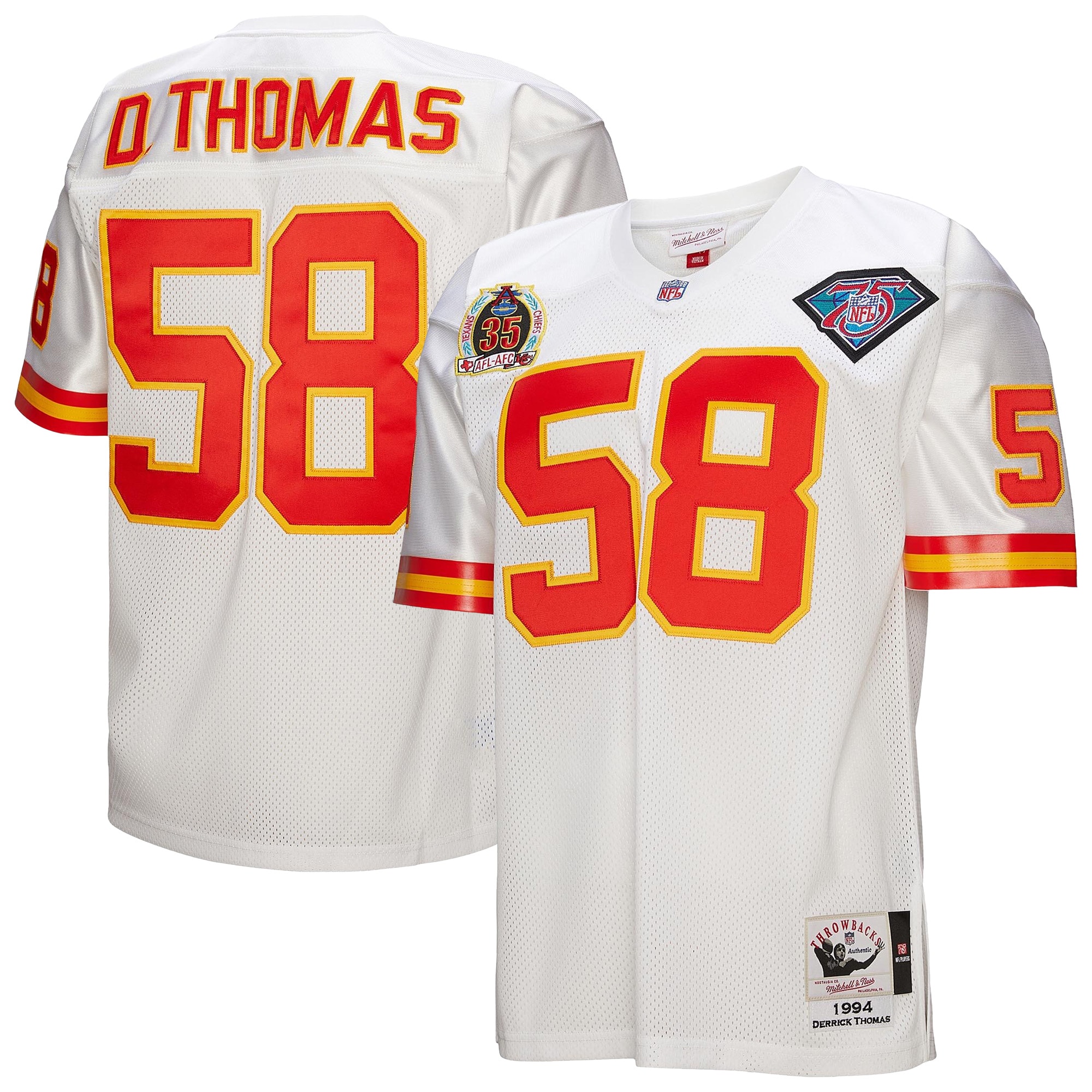 Men's Kansas City Chiefs 1994 Derrick Thomas Mitchell & Ness White Throwback Retired Player Jersey JS5779 Saliibo
