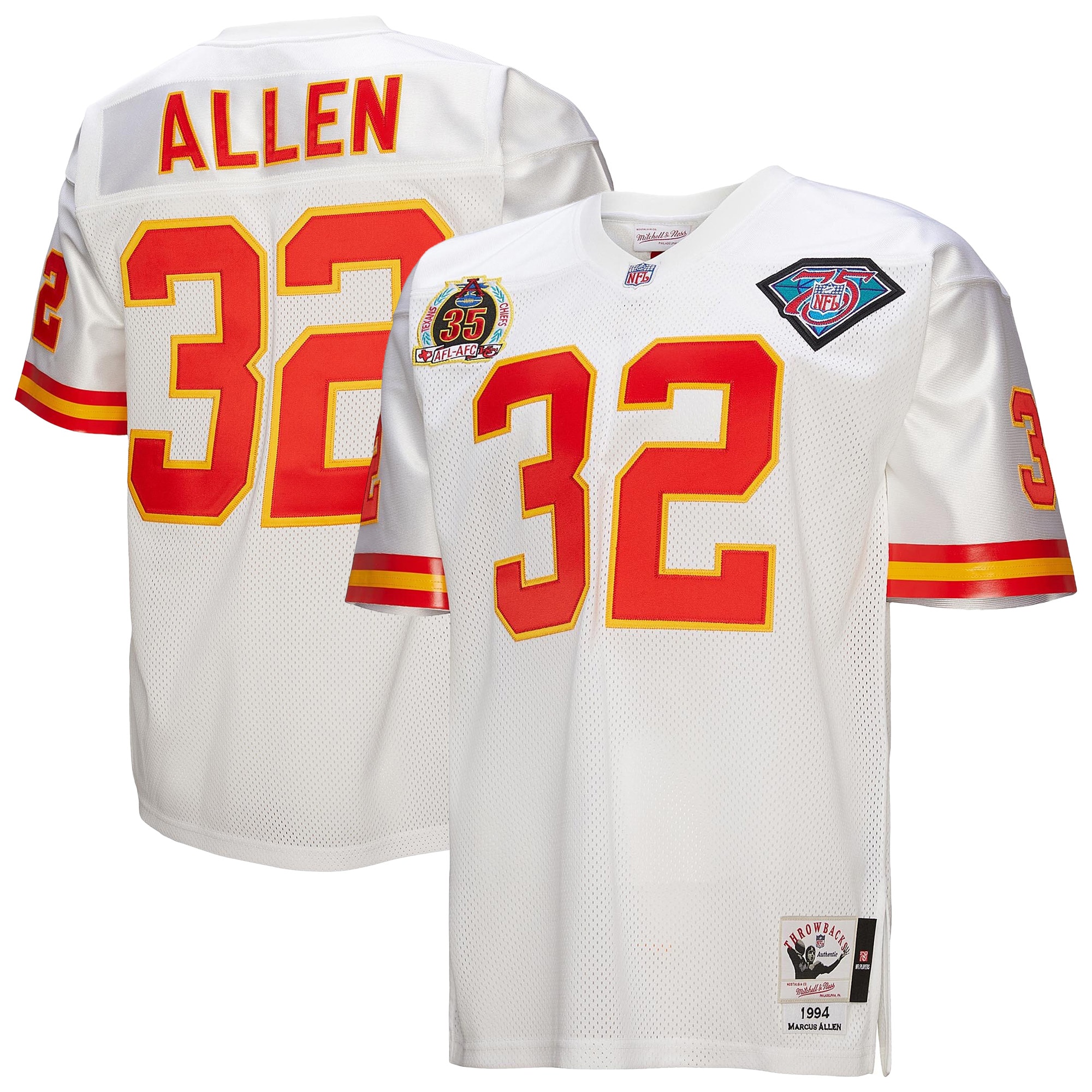 Men's Kansas City Chiefs 1994 Marcus Allen Mitchell & Ness White Throwback Retired Player Jersey JS1540 Saliibo