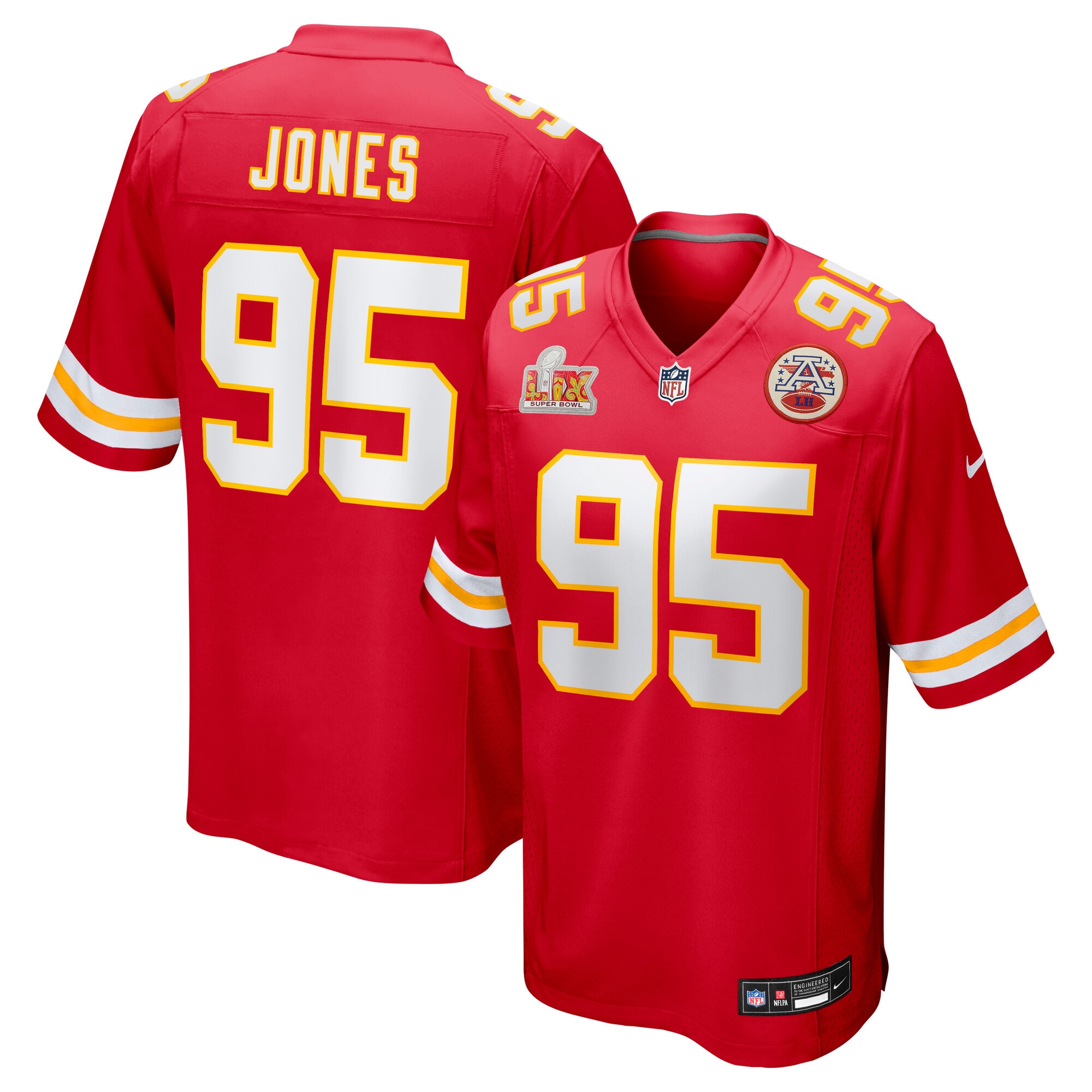 Men's Kansas City Chiefs Chris Jones Red Super Bowl LIX Game Jersey JS9788 Saliibo