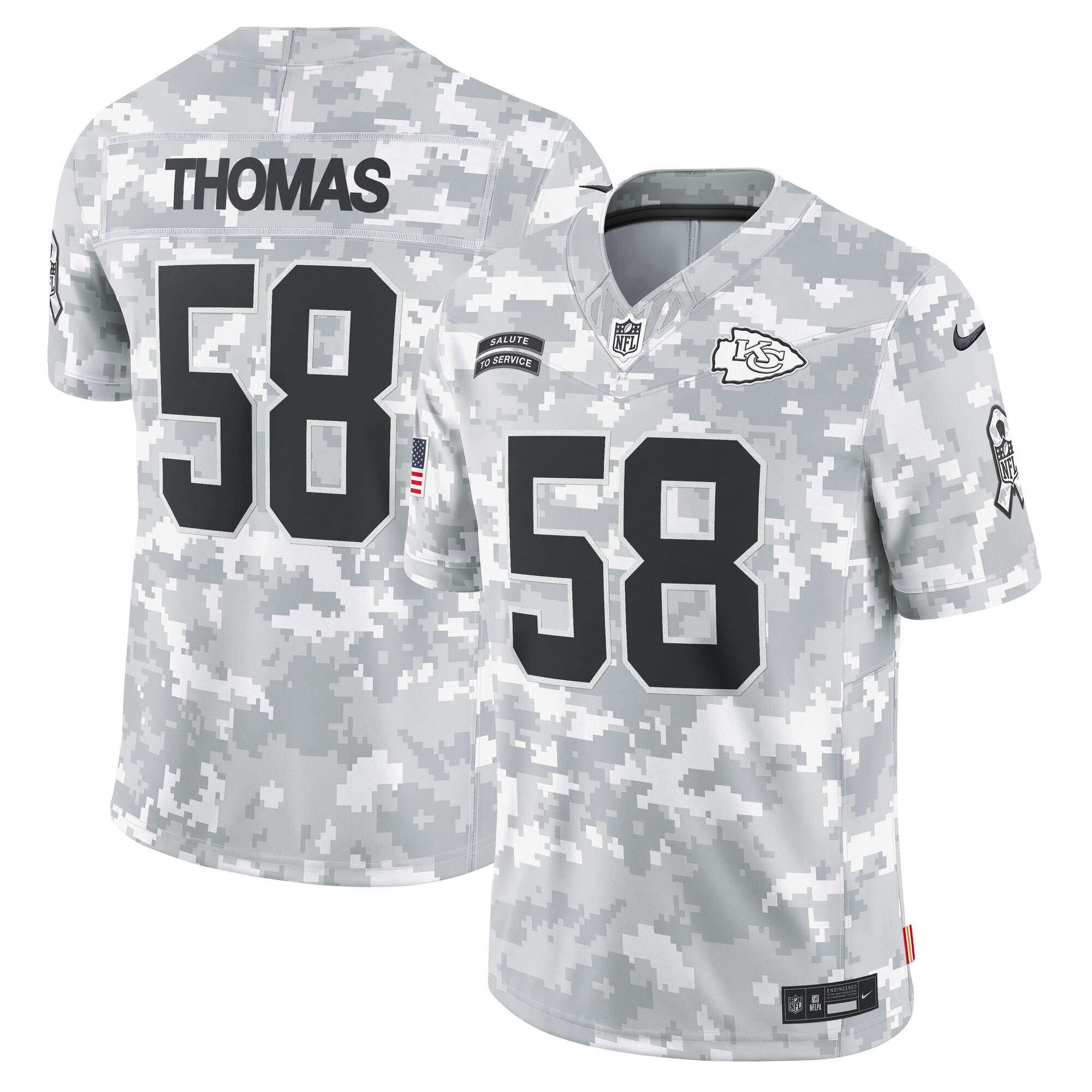 Men's Kansas City Chiefs Derrick Thomas Arctic Camo 2024 Salute to Service Retired Player Limited Jersey JS5219 Saliibo
