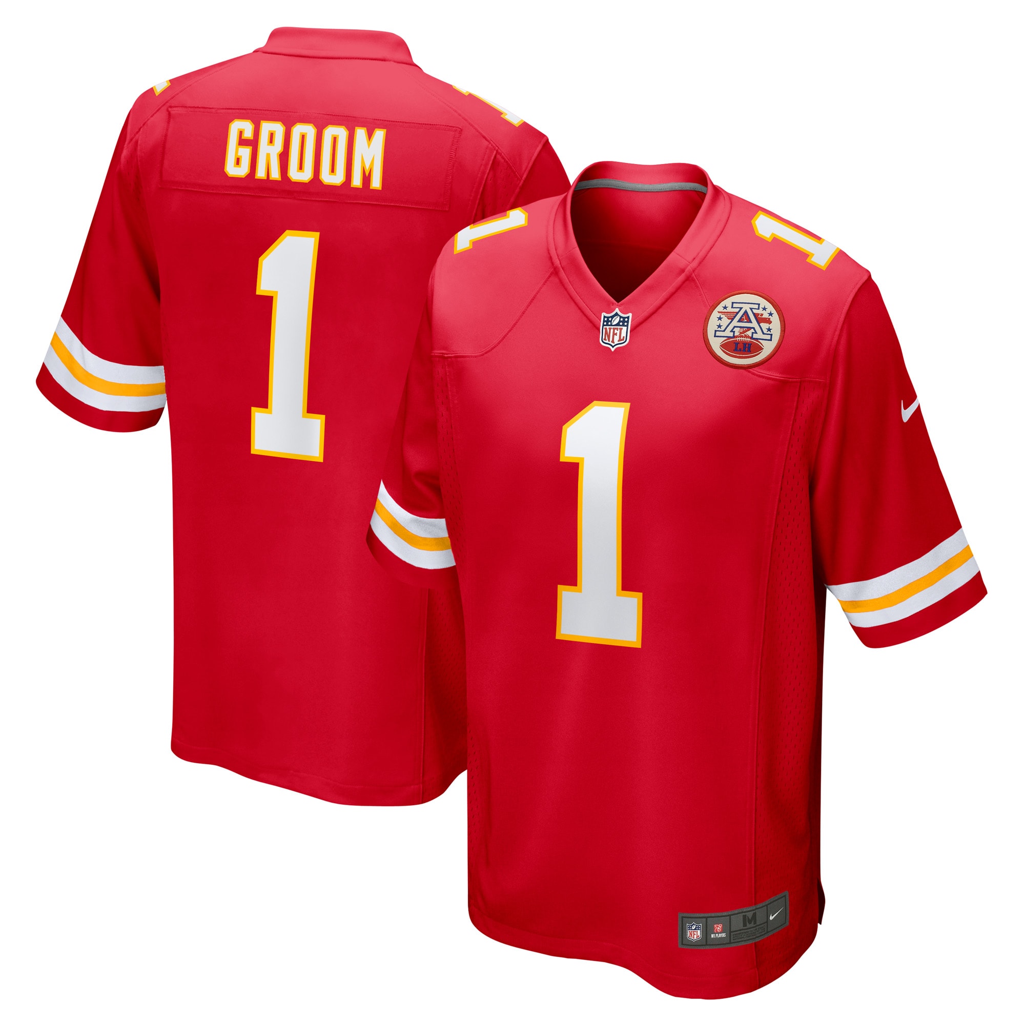 Men's Kansas City Chiefs Number 1 Groom Red Game Jersey JS5451 Saliibo