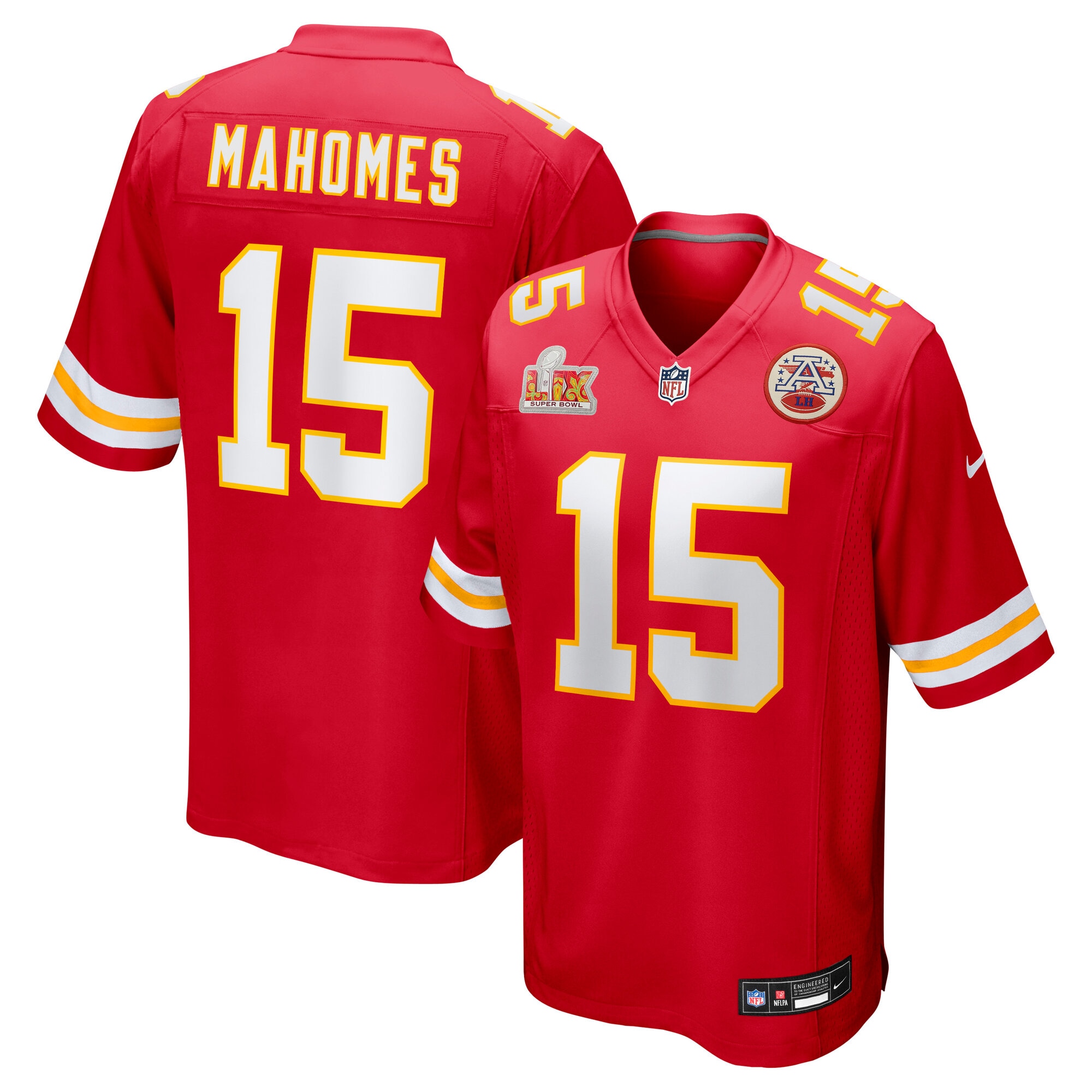Men's Kansas City Chiefs Patrick Mahomes Red Super Bowl LIX Game Jersey JS1409 Saliibo