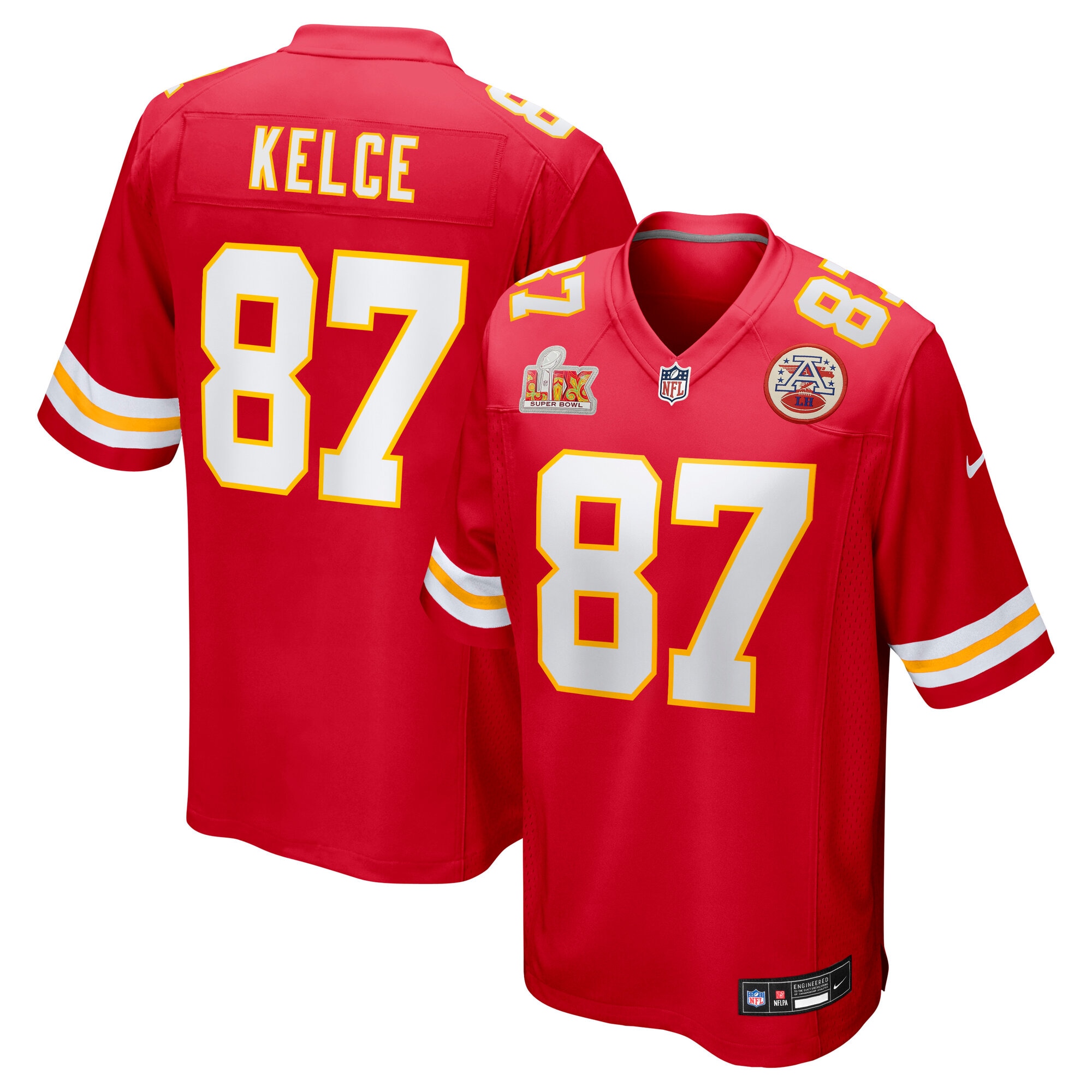Men's Kansas City Chiefs Travis Kelce Red Super Bowl LIX Game Jersey JS6181 Saliibo