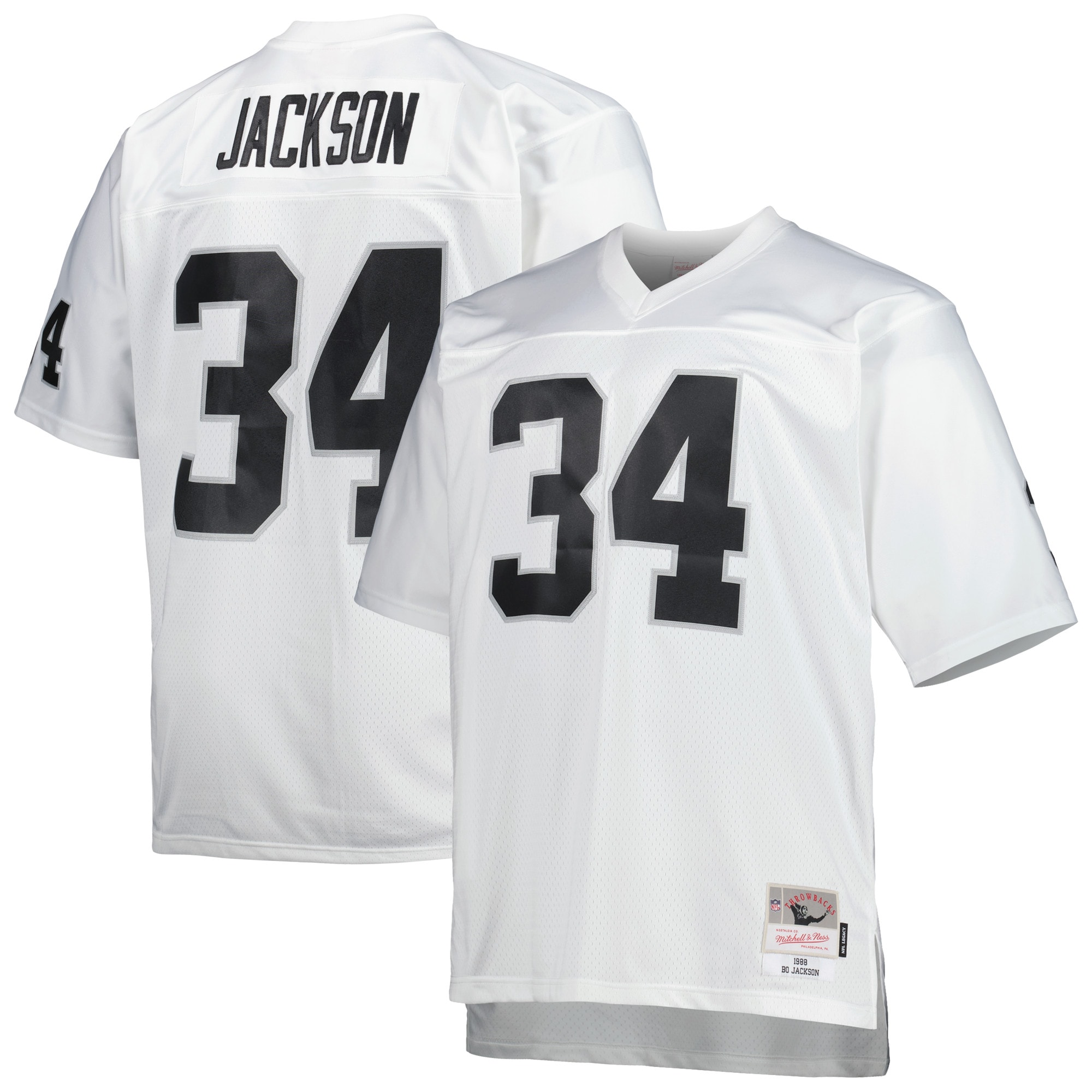 Men's Las Vegas Raiders Bo Jackson Mitchell & Ness White Big & Tall 1988 Retired Player Jersey JS3828 Saliibo