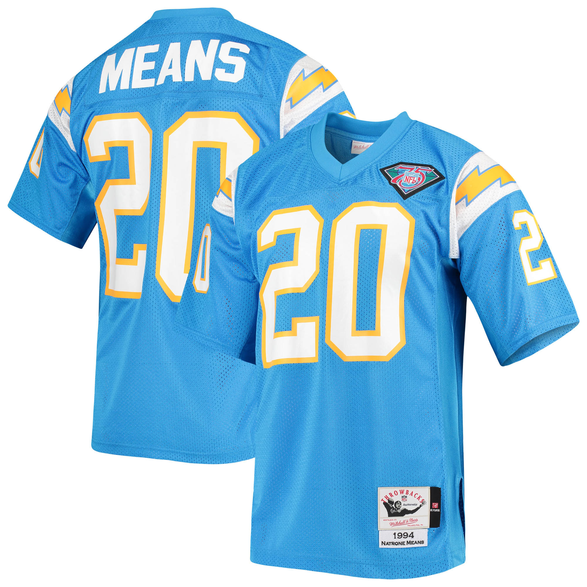 Men's Los Angeles Chargers 1994 Natrone Means Mitchell & Ness Powder Blue Throwback Retired Player Jersey JS1709 Saliibo