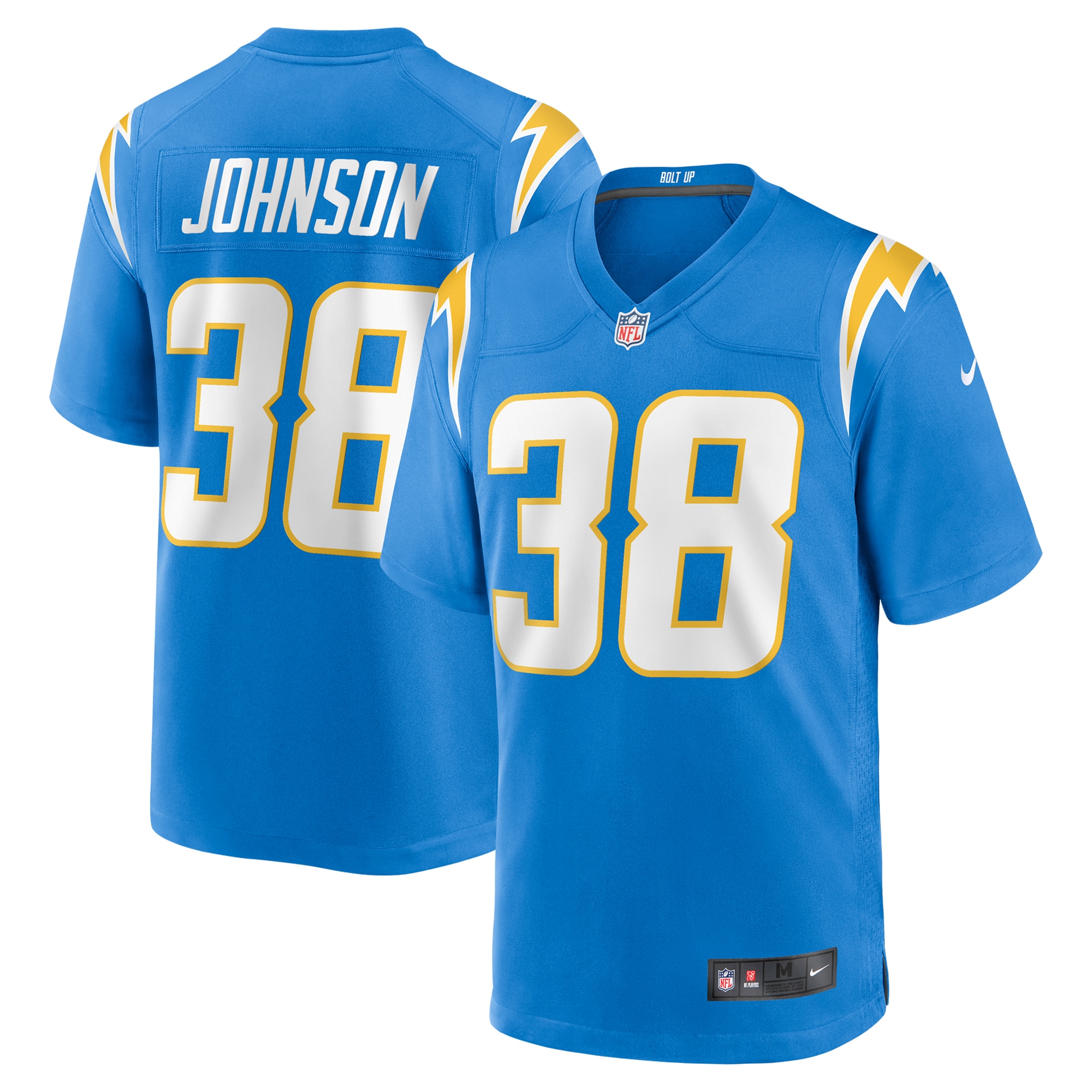 Men's Los Angeles Chargers Emany Johnson Powder Blue Team Game Jersey JS4458 Saliibo