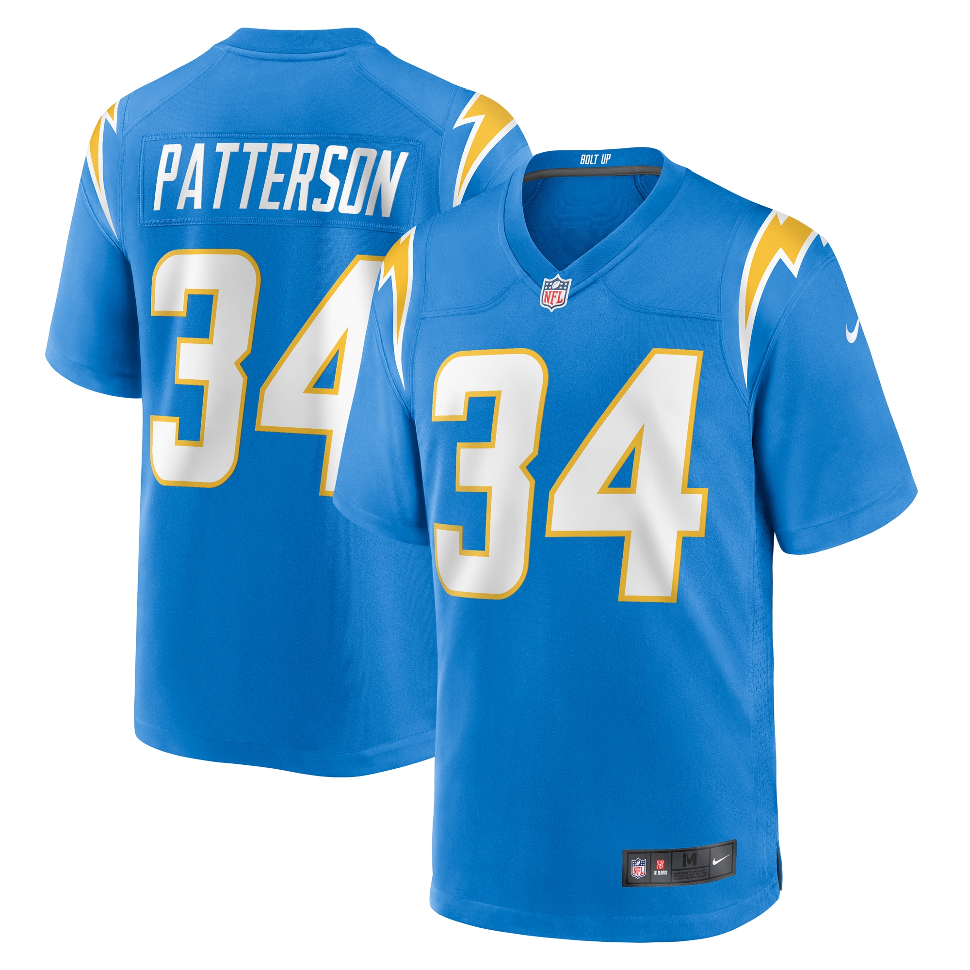 Men's Los Angeles Chargers Jaret Patterson Powder Blue Team Game Jersey JS4628 Saliibo