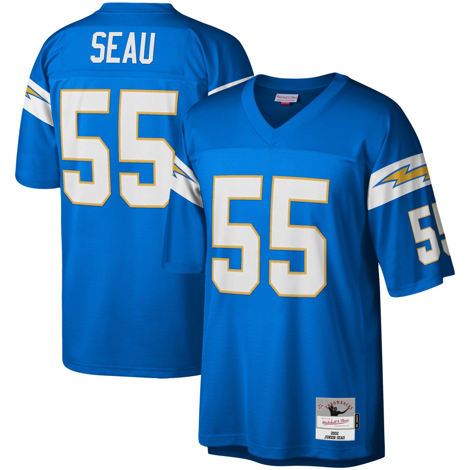 Men's Los Angeles Chargers Junior Seau Mitchell & Ness Powder Blue Big & Tall 2002 Retired Player Jersey JS1493 Saliibo