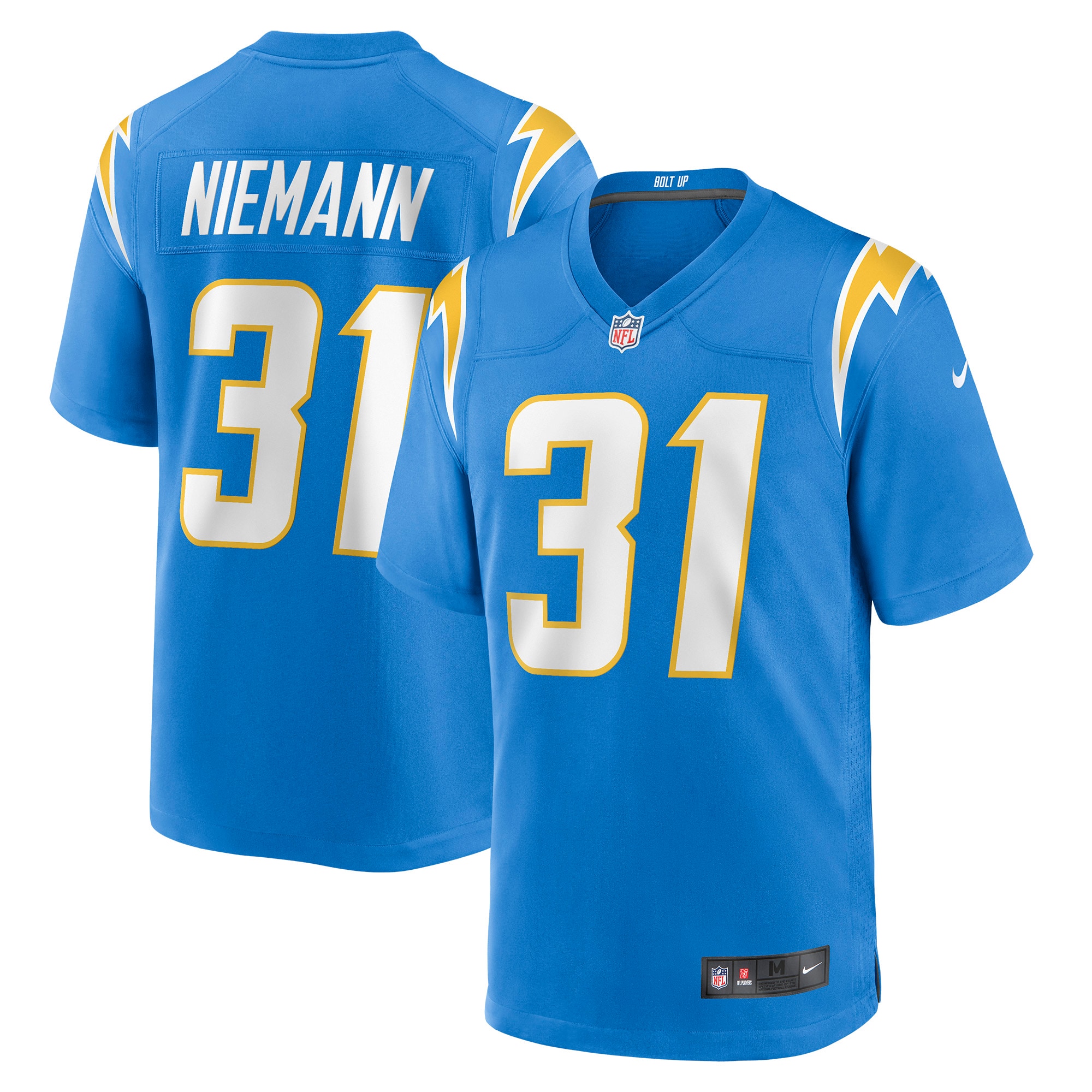 Men's Los Angeles Chargers Nick Niemann Powder Blue Game Player Jersey JS4102 Saliibo