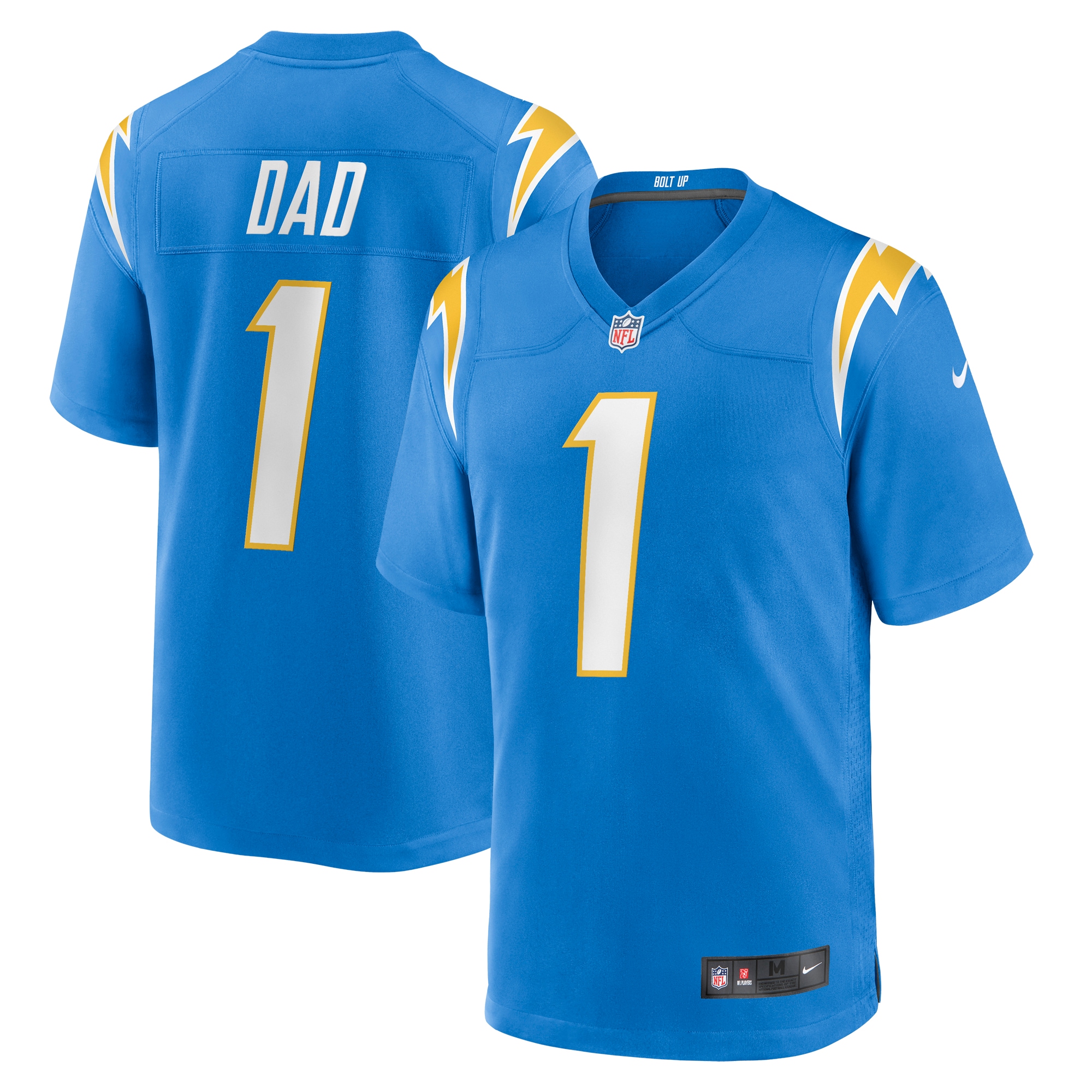 Men's Los Angeles Chargers Number 1 Dad Powder Blue Game Jersey JS1230 Saliibo