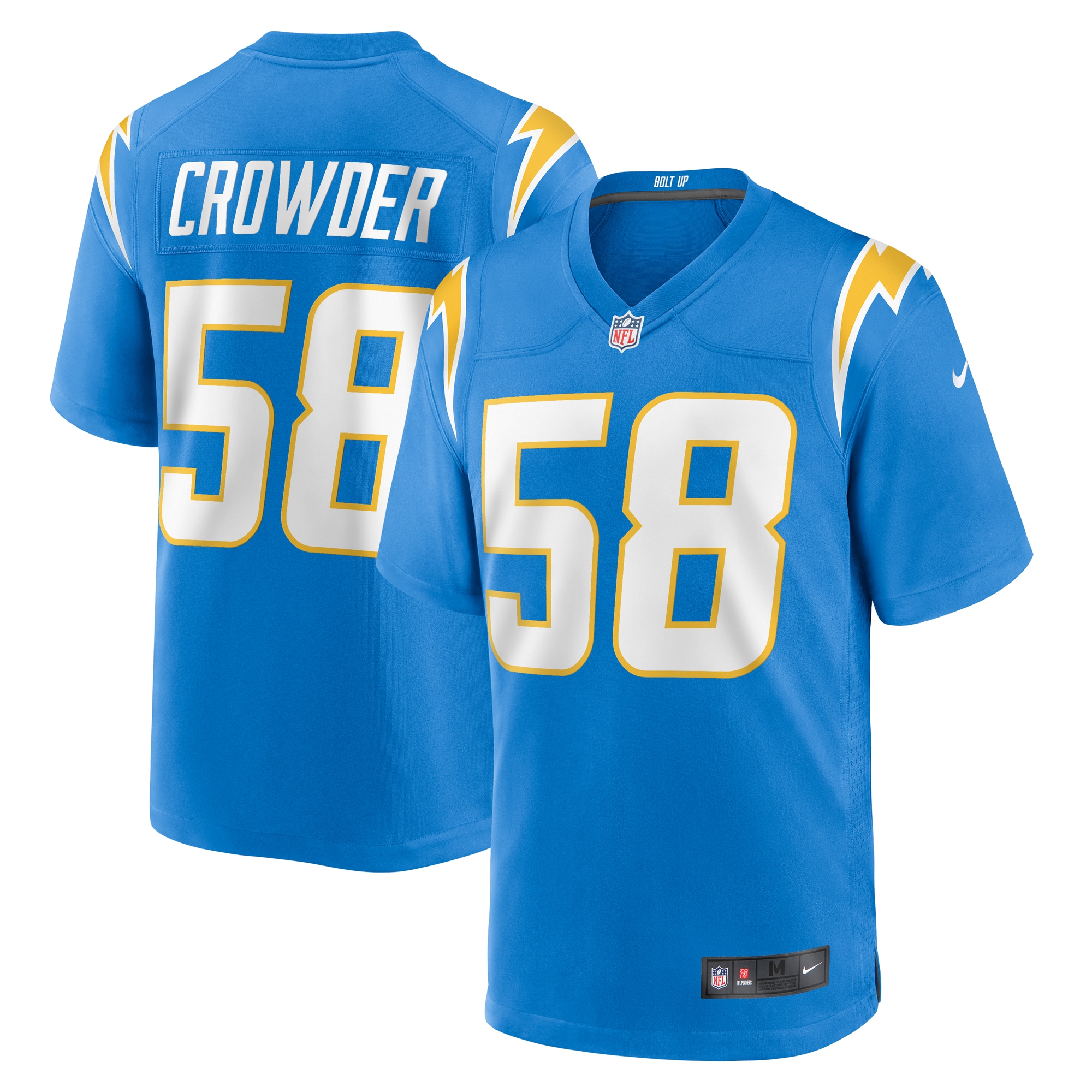Men's Los Angeles Chargers Tae Crowder Powder Blue Team Game Jersey JS1600 Saliibo