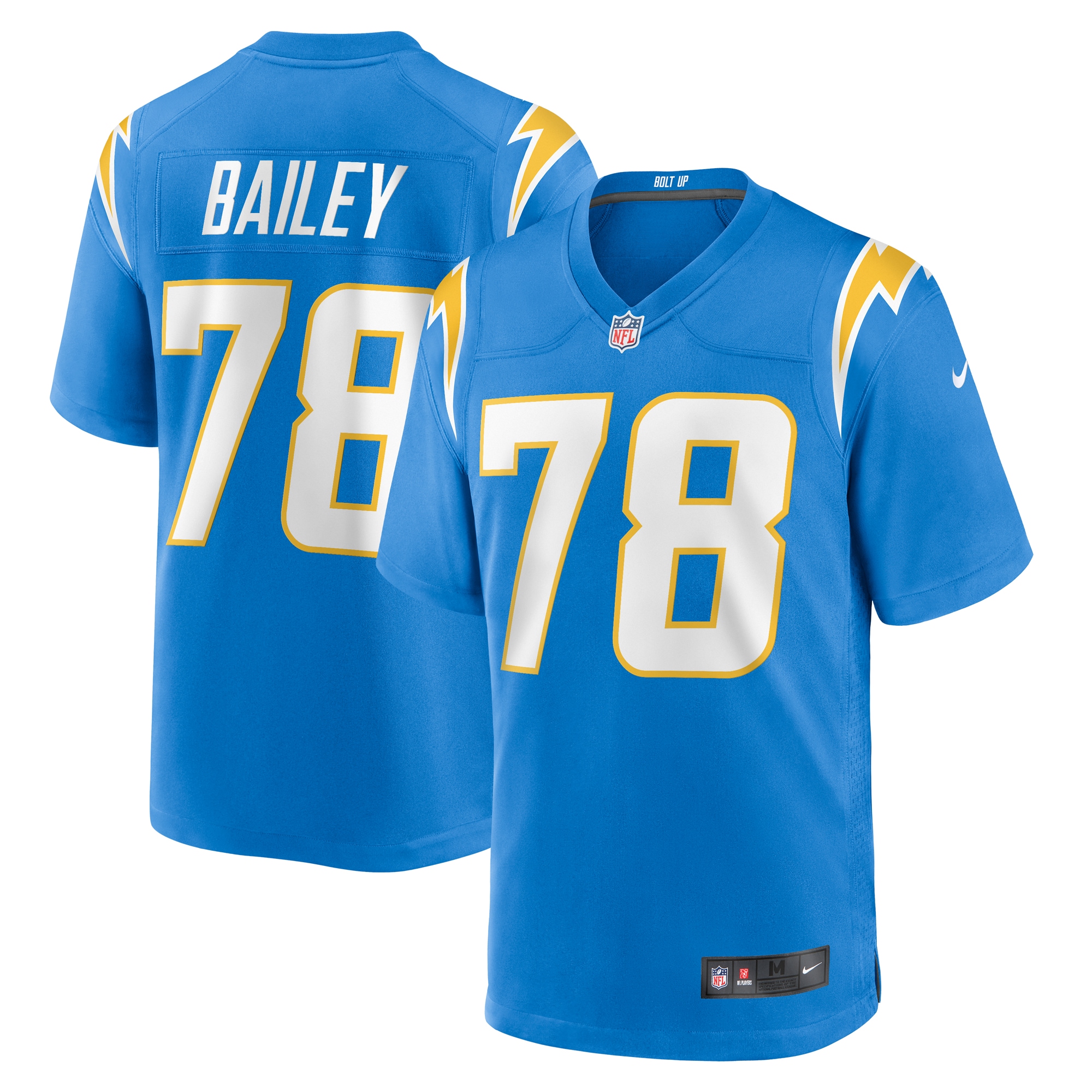 Men's Los Angeles Chargers Zack Bailey Powder Blue Player Game Jersey JS3290 Saliibo